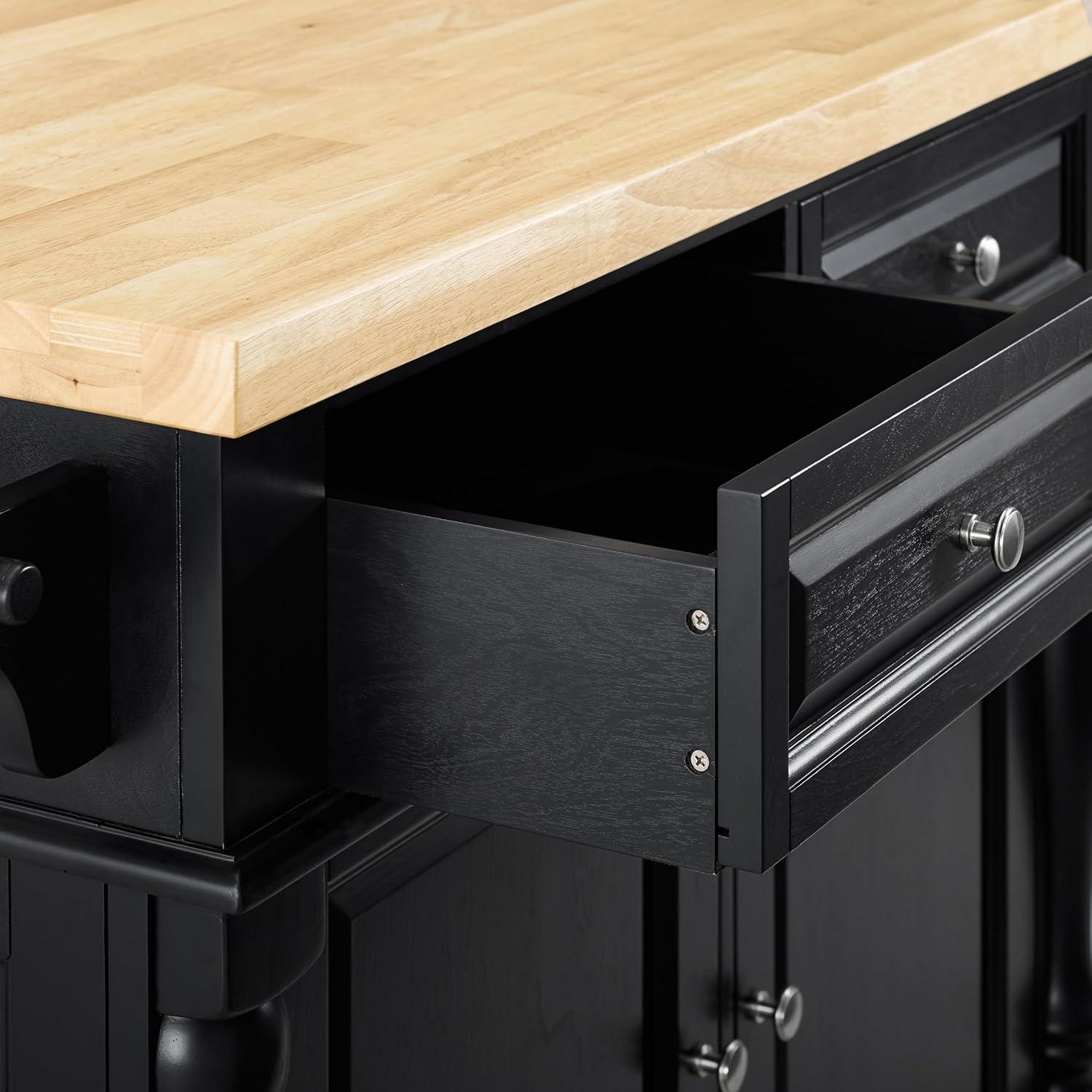 Oxford Kitchen Island with 2 Upholstered Saddle Stools Black - Crosley: Pass-Through Storage, Towel Bars, Wood Veneer