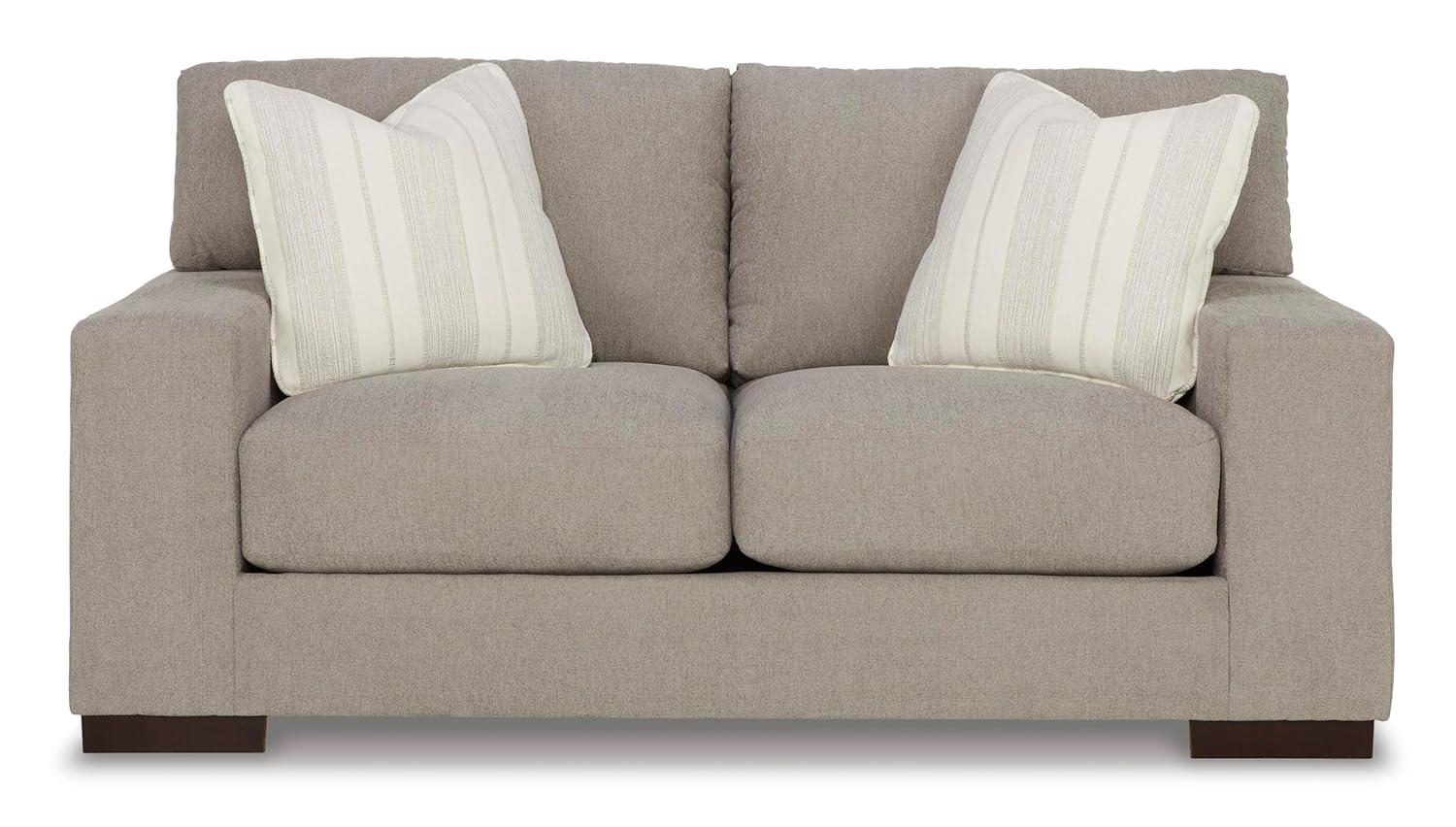 Beige Fabric Loveseat with Removable Cushions