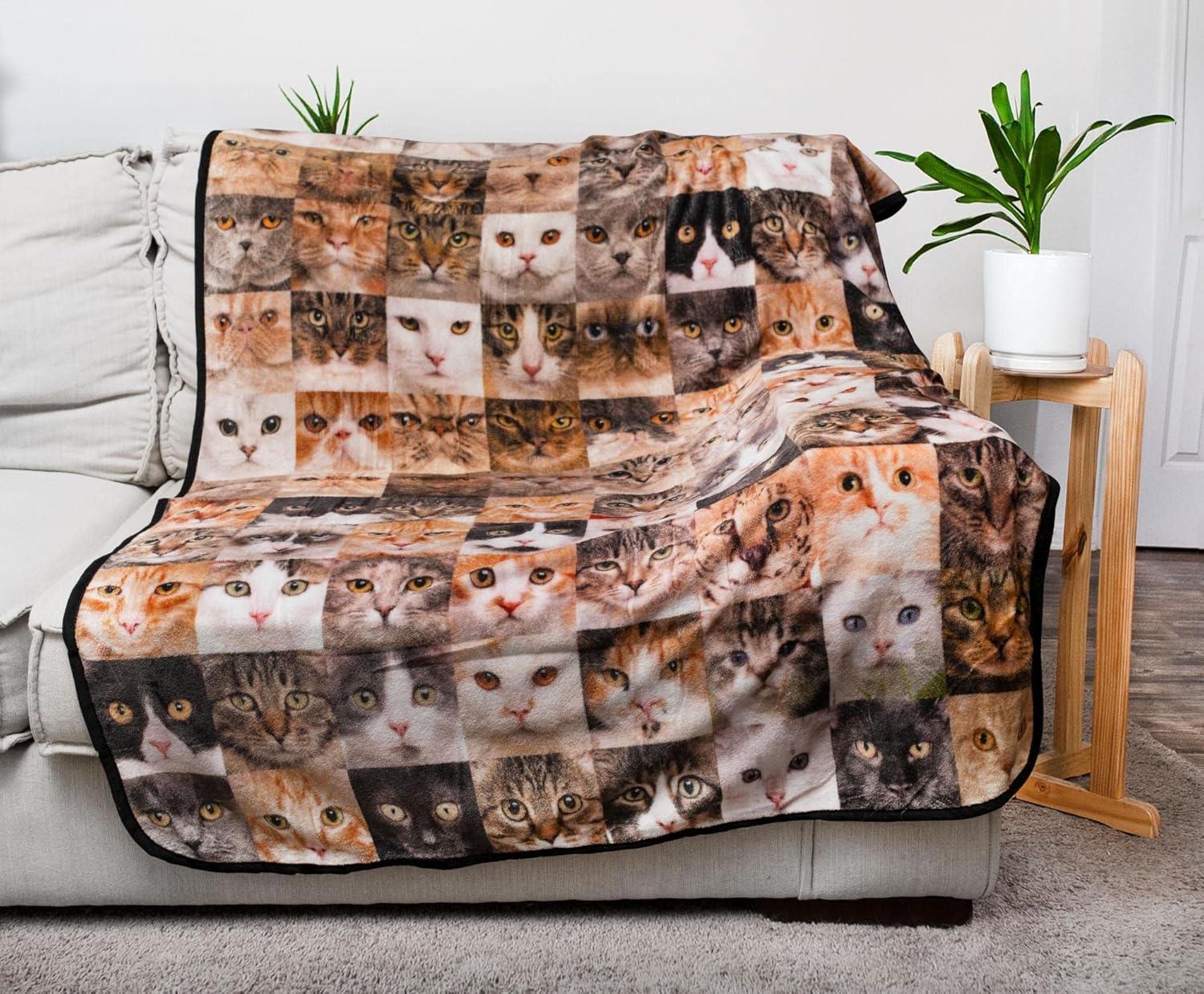 Cat Face Collage Fleece Throw Blanket 45 x 60 Inches