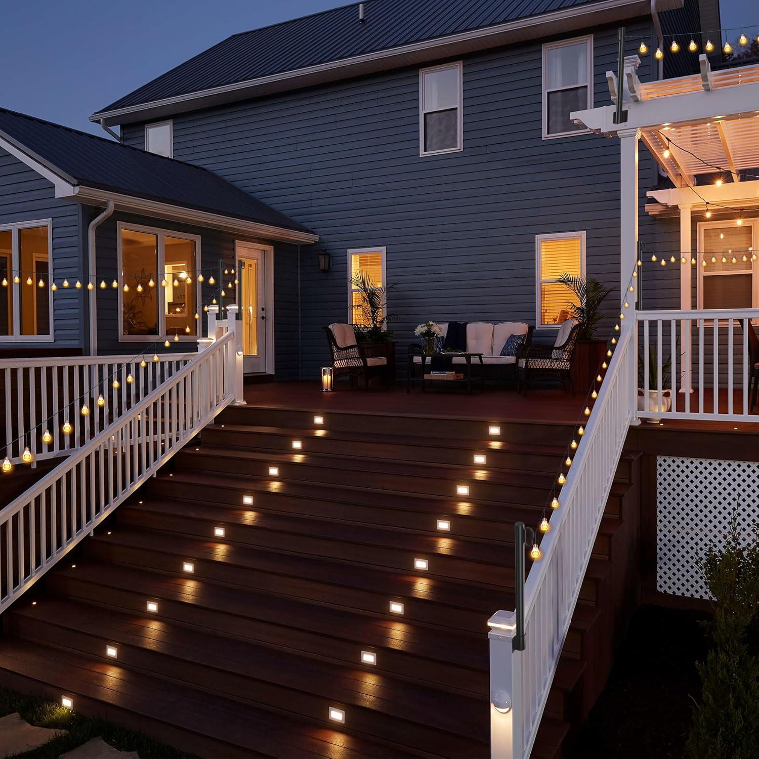 2 Pack 2.8 FT String Light Poles, Suspension Outdoor Fence Post Lights with Clip and Bracket