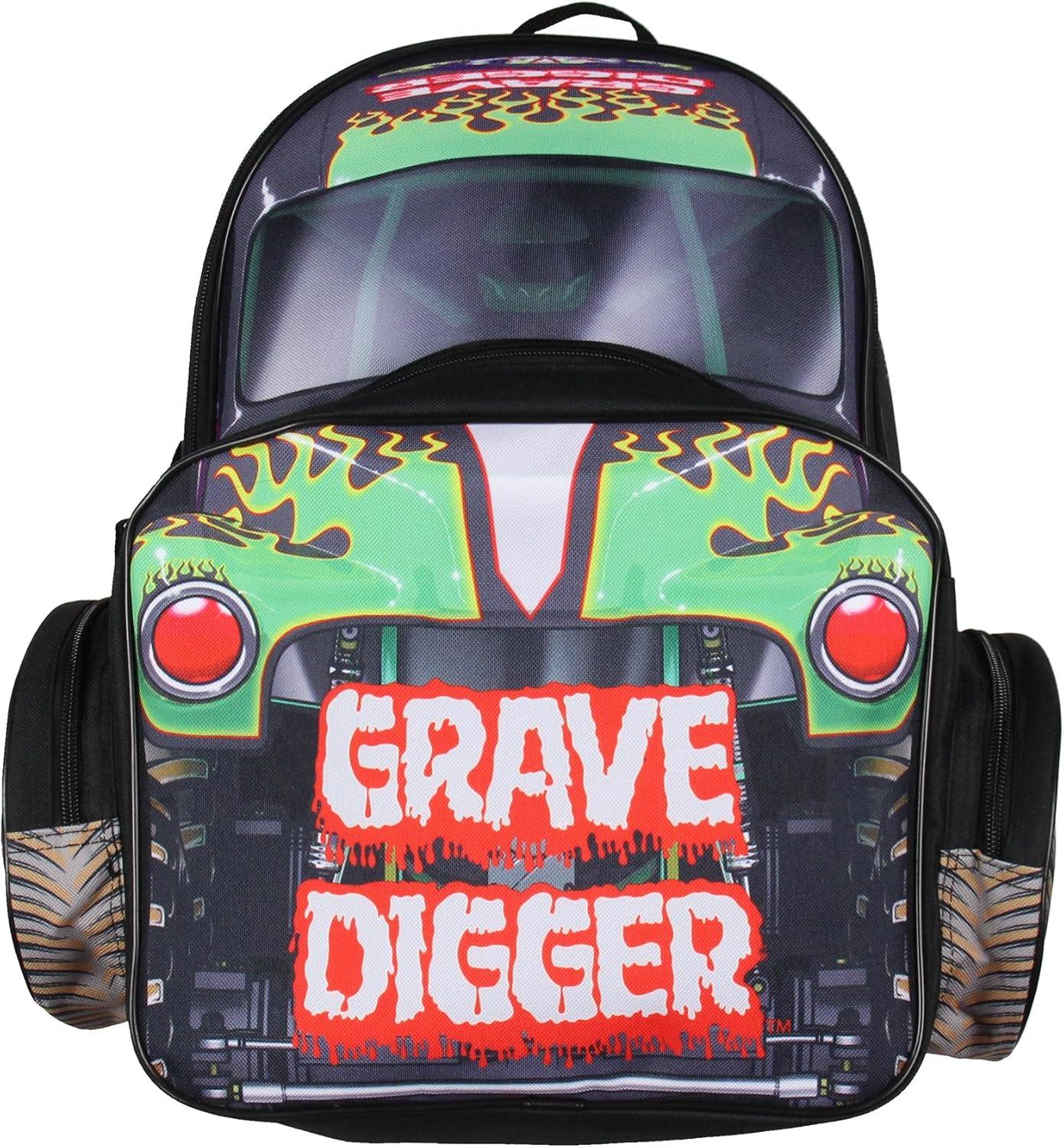 Monster Jam Backpack Grave Digger Truck Shaped Dual Compartment Tote Bag Book Bag for Travel Daily Use