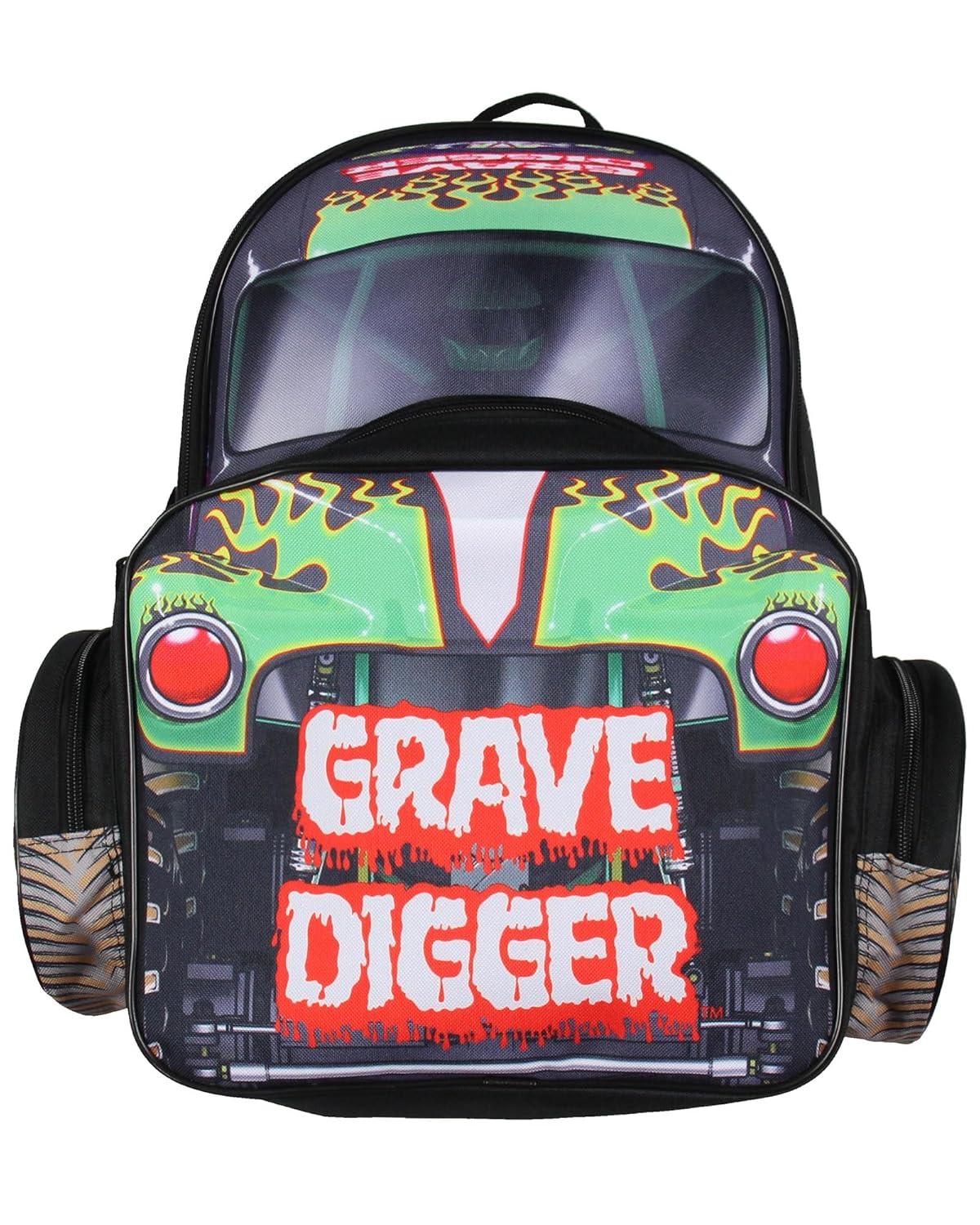 Monster Jam Backpack Grave Digger Truck Shaped Dual Compartment Tote Bag Book Bag for Travel Daily Use