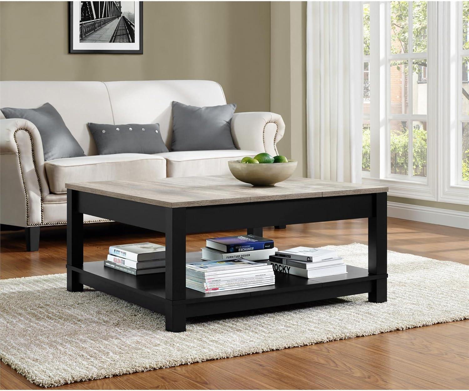 Square Black and Weathered Oak Coffee Table with Storage