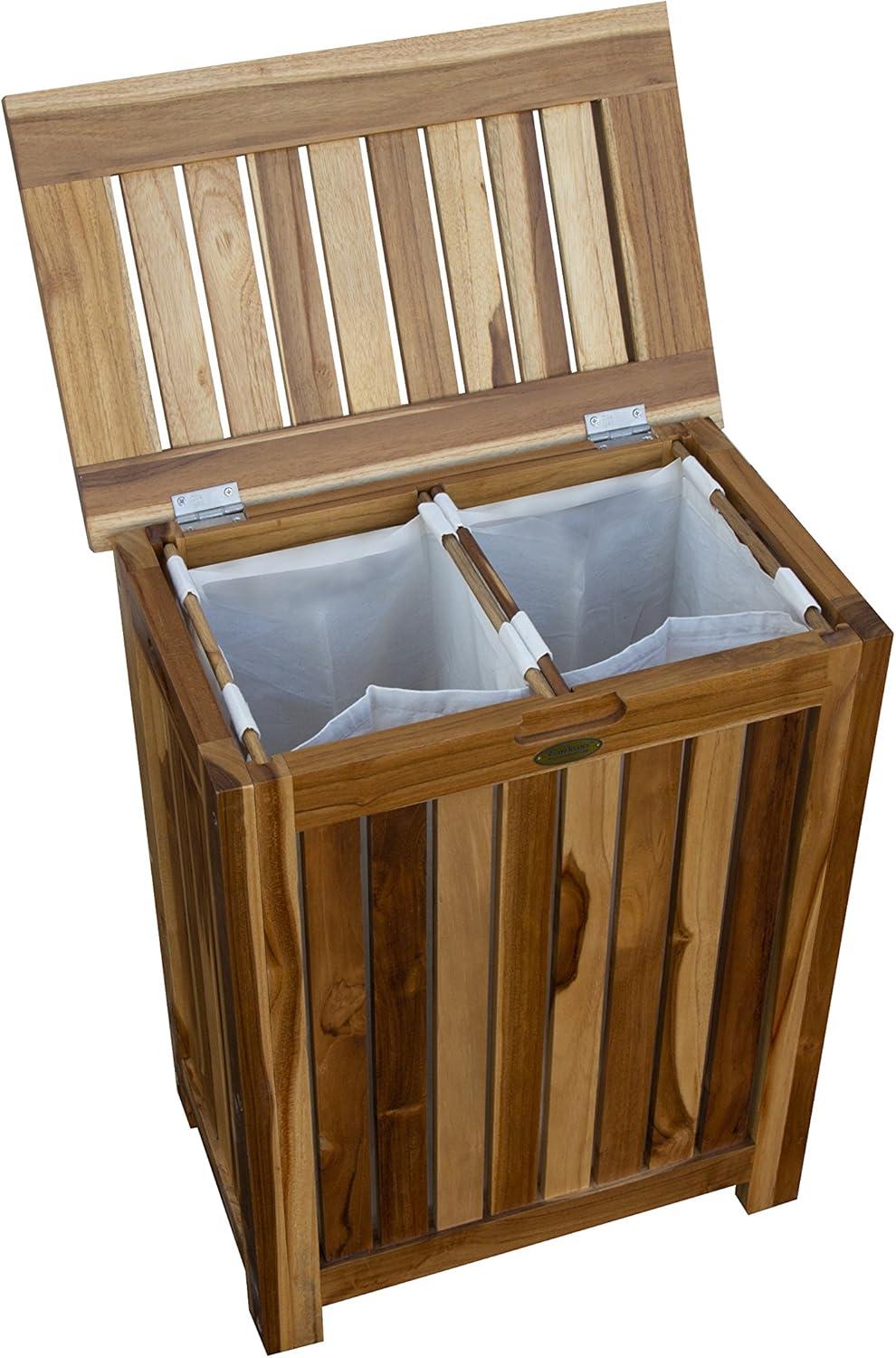 Eleganto Teak Wood Brown Upright Laundry Hamper with Bag