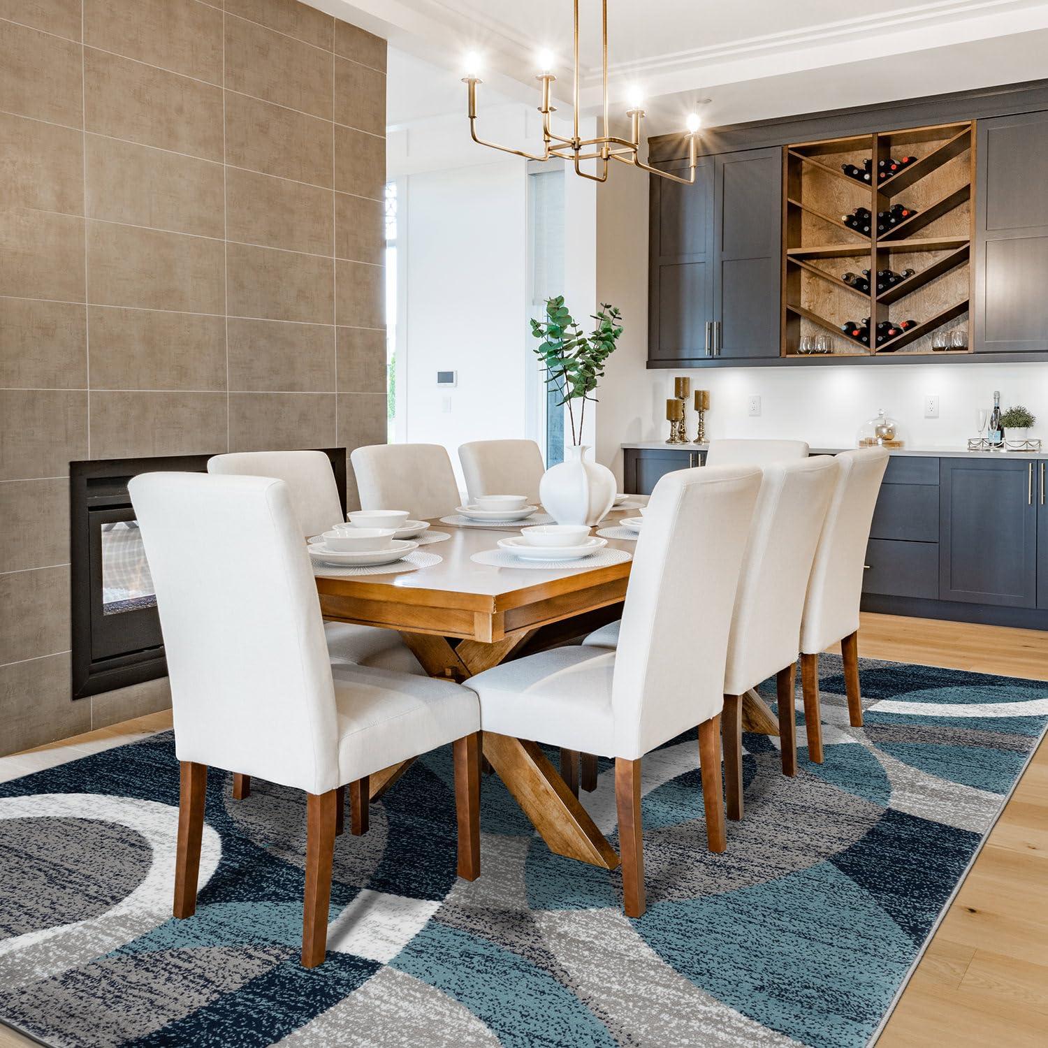 World Rug Gallery Geometric Circles Blue 7'10" x 10'2" Area Rug:  Abstract,  Pet Friendly,  Stain-Resistant,  Low Pile
