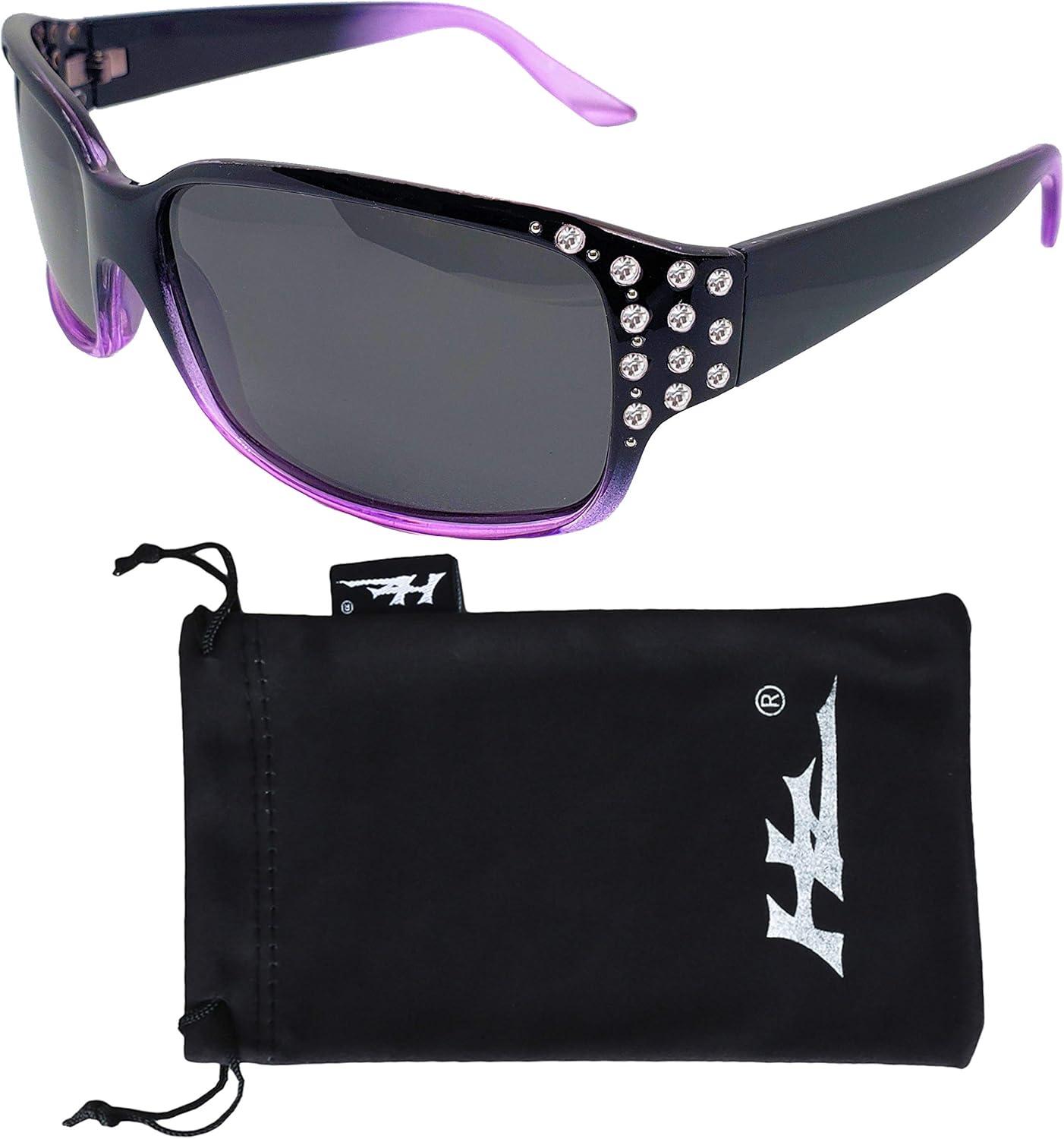 Polarized Sunglasses for Women - Premium Fashion Sunglasses - HZ Series Diamante Womens Designer Sunglasses (Black & Lavender, Dark Smoke)
