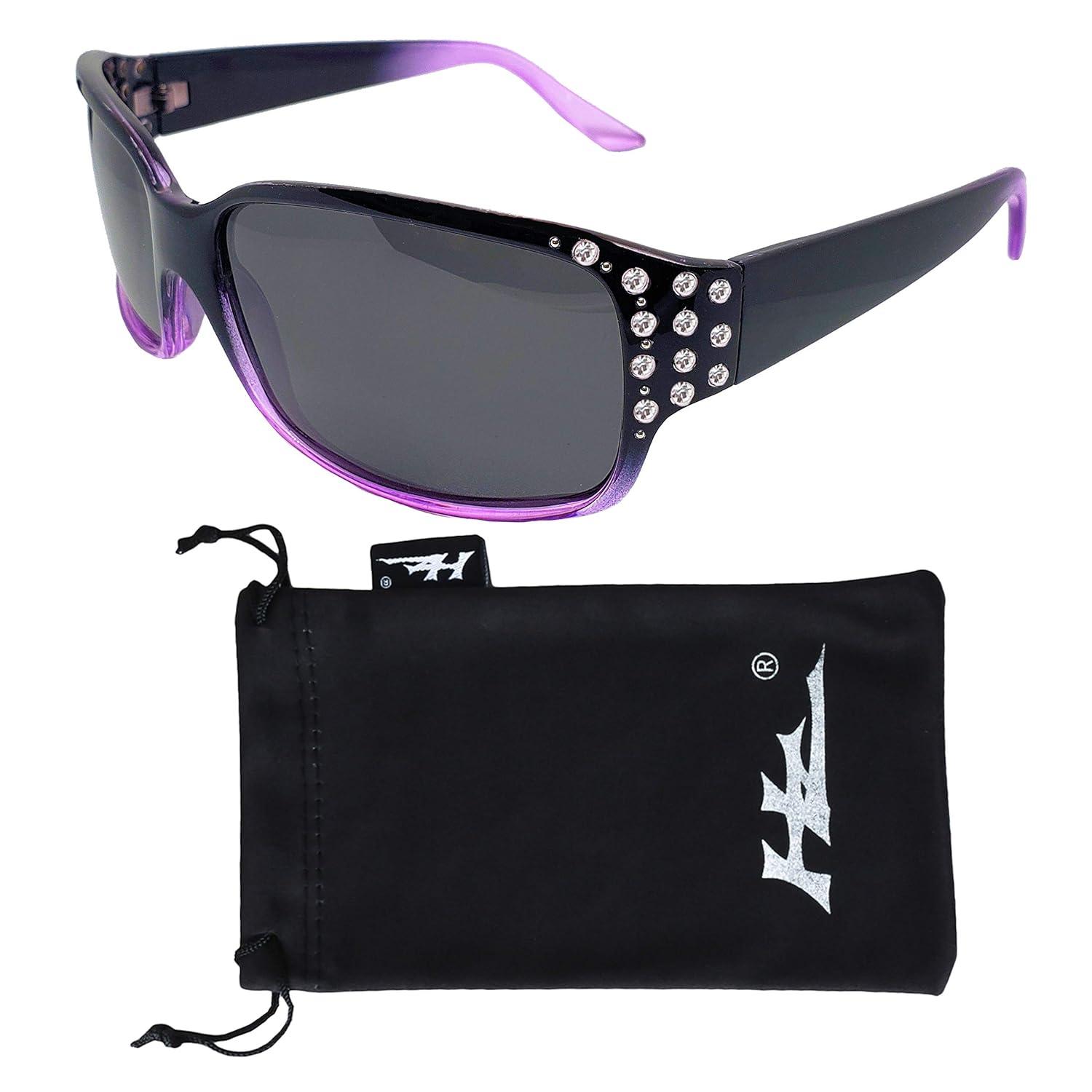 Polarized Sunglasses for Women - Premium Fashion Sunglasses - HZ Series Diamante Womens Designer Sunglasses (Black & Lavender, Dark Smoke)