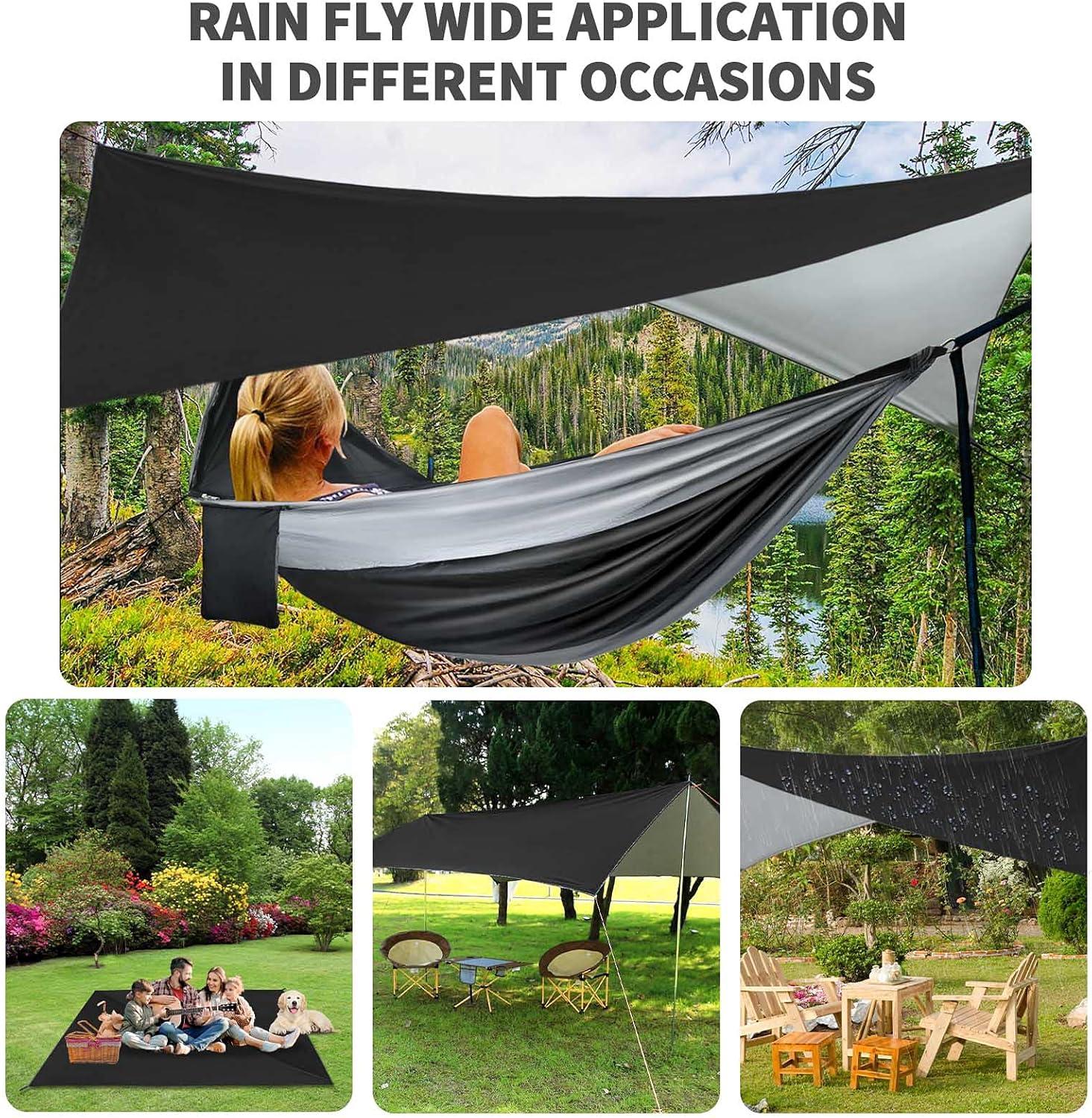 Black and Gray Nylon Parachute Camping Hammock with Mosquito Net and Rain Fly Tarp