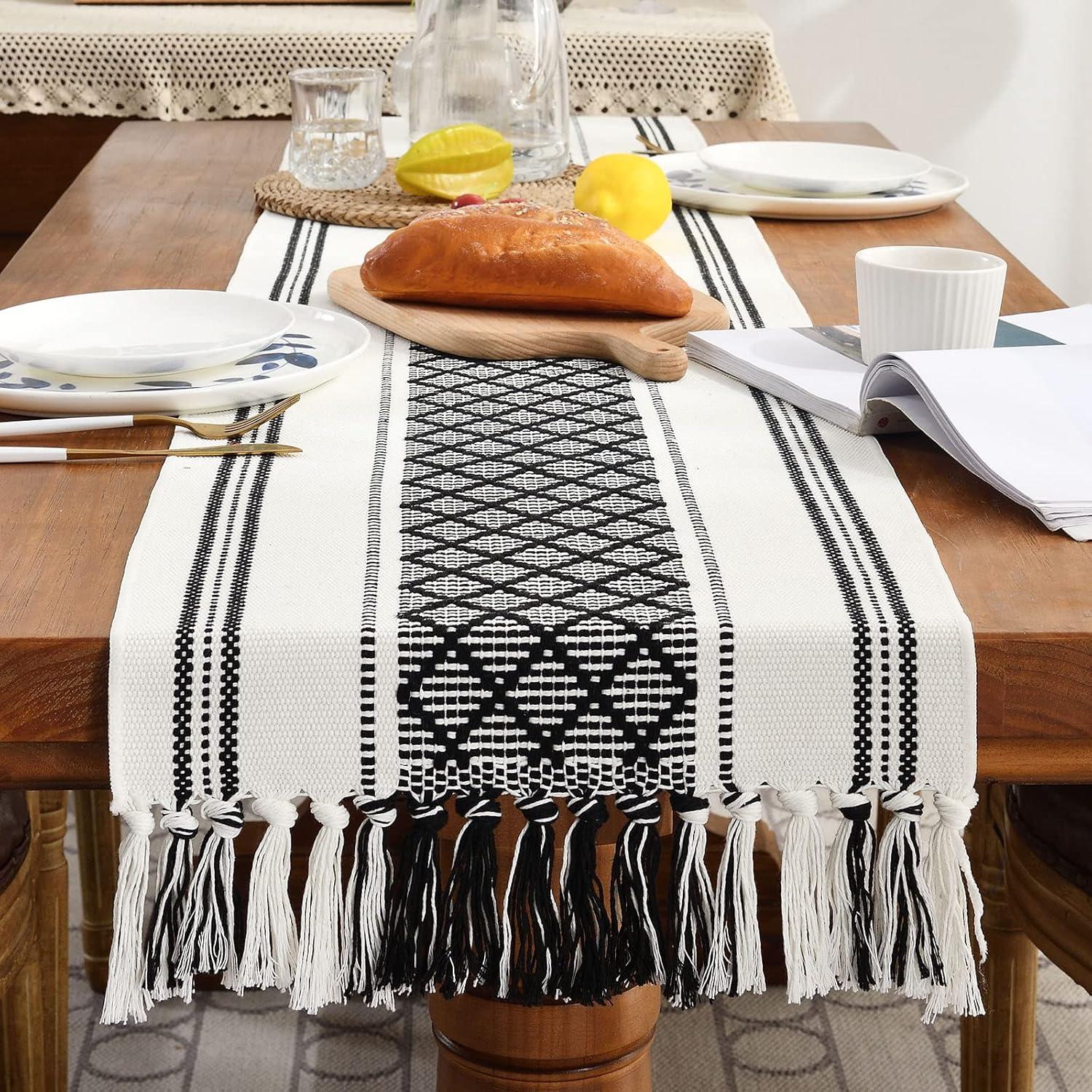 Oveesha Boho Cotton Woven Table Runner With Tassels