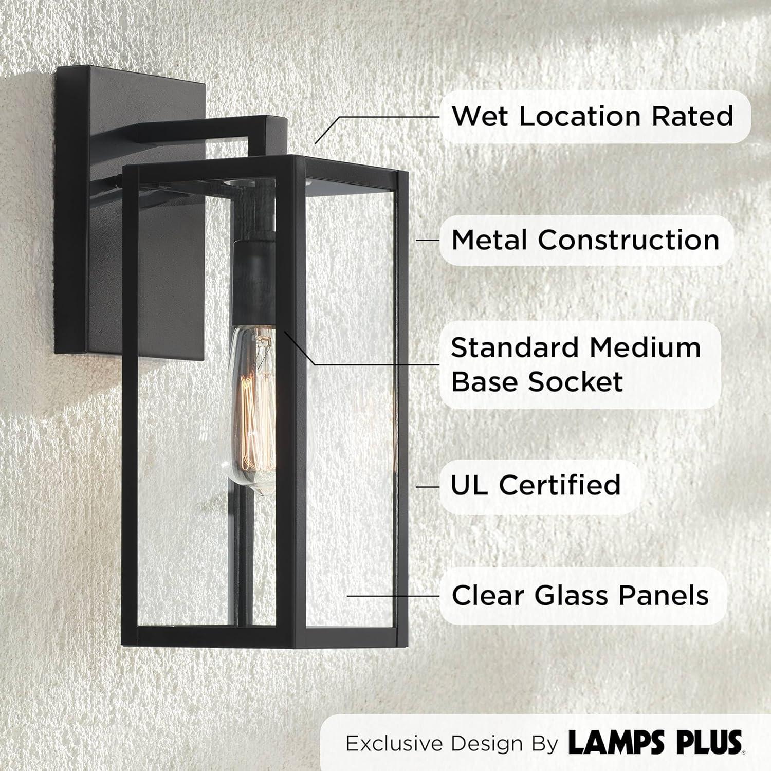 John Timberland Titan Modern Outdoor Wall Light Fixtures Set of 2 Mystic Black 14 1/4" Clear Glass for Post Exterior Barn Deck House Porch Yard Patio