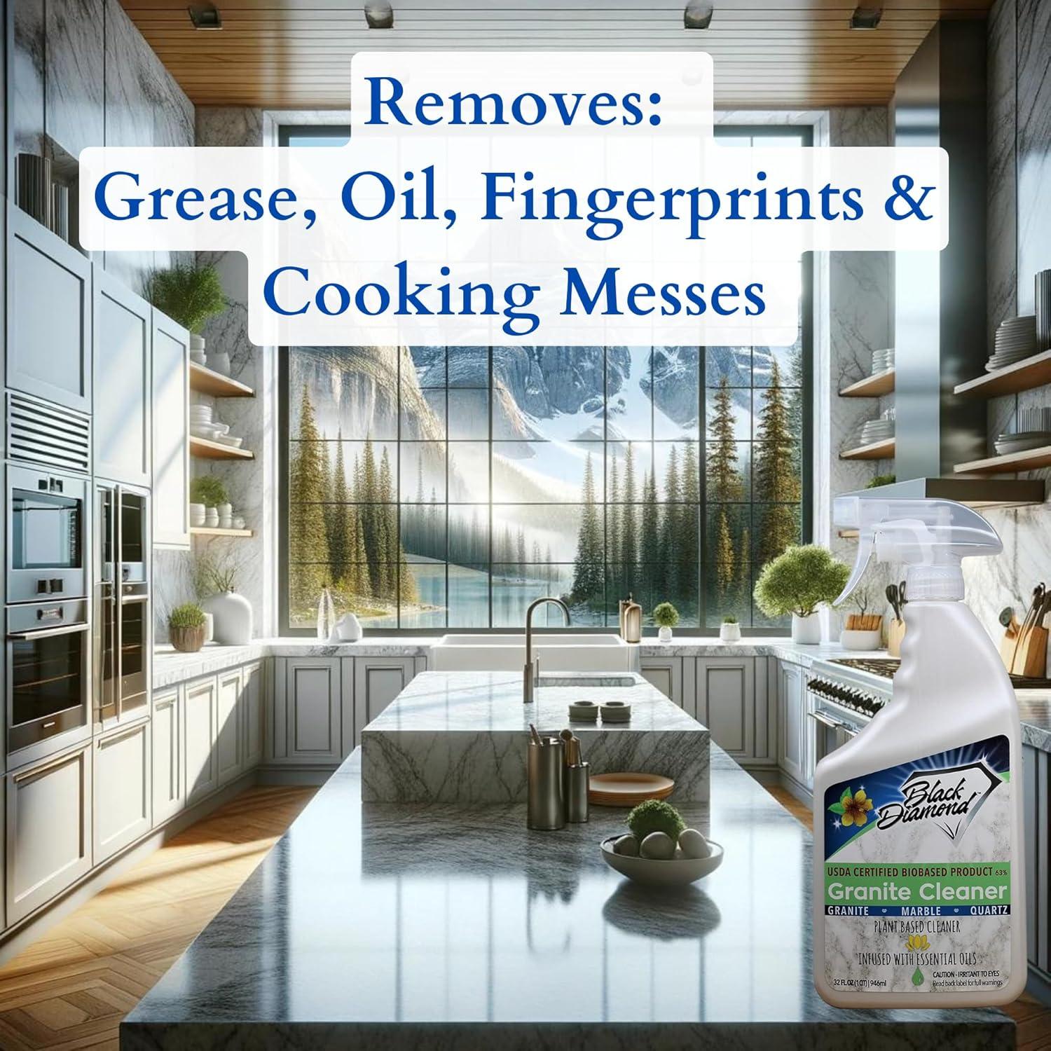 Black Diamond Stoneworks Granite Counter Cleaner: USDA Certified BIOBASED- Safe for Granite and other stone countertops. Safe for food contact formula to keep your countertops looking fresh and clean!