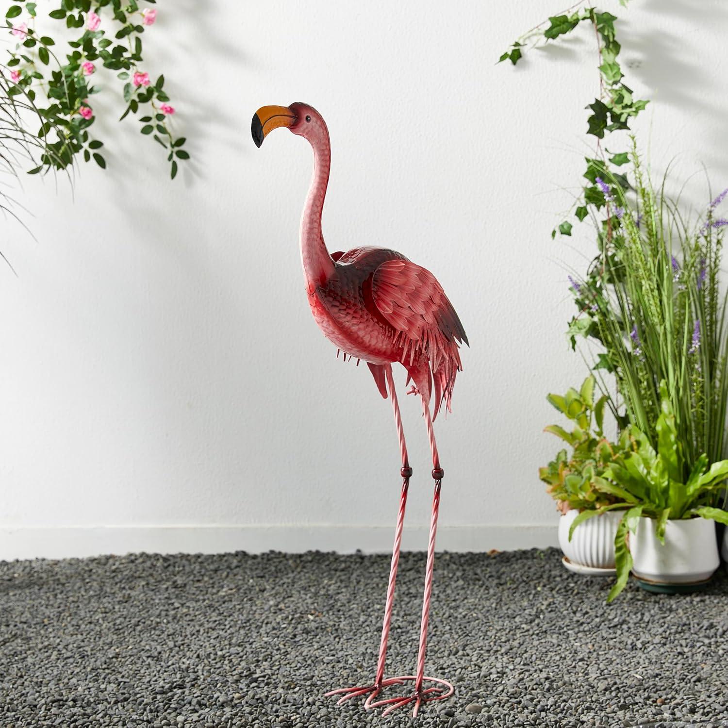 38.5 in. H Metal Standing Flamingo Garden Statue with Stakes (KD)
