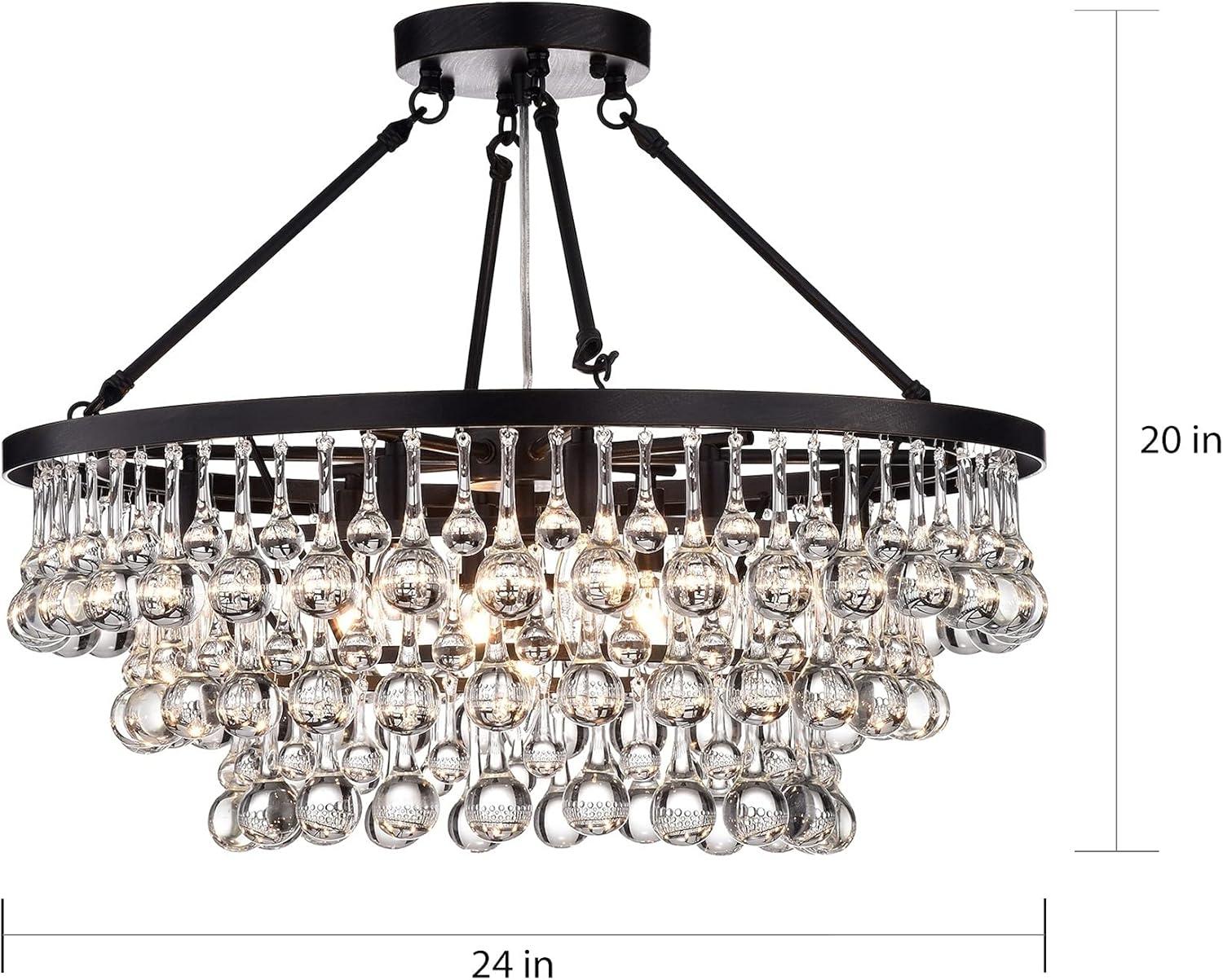 Arosa Elegant Black 9-Light Semi Flush Mount with Crystal Accents