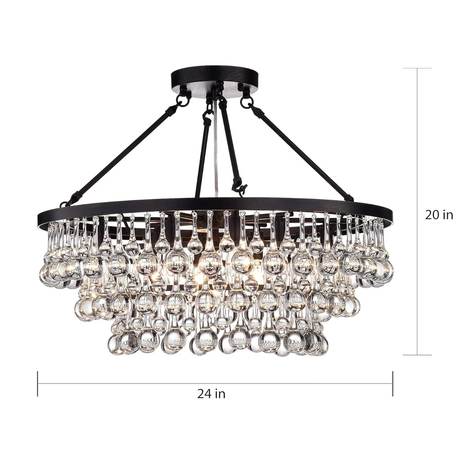 Arosa Elegant Black 9-Light Semi Flush Mount with Crystal Accents