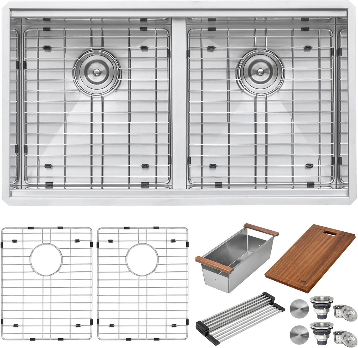 Ruvati 33-inch Workstation Ledge 50/50 Double Bowl Undermount 16 Gauge Stainless Steel Kitchen Sink