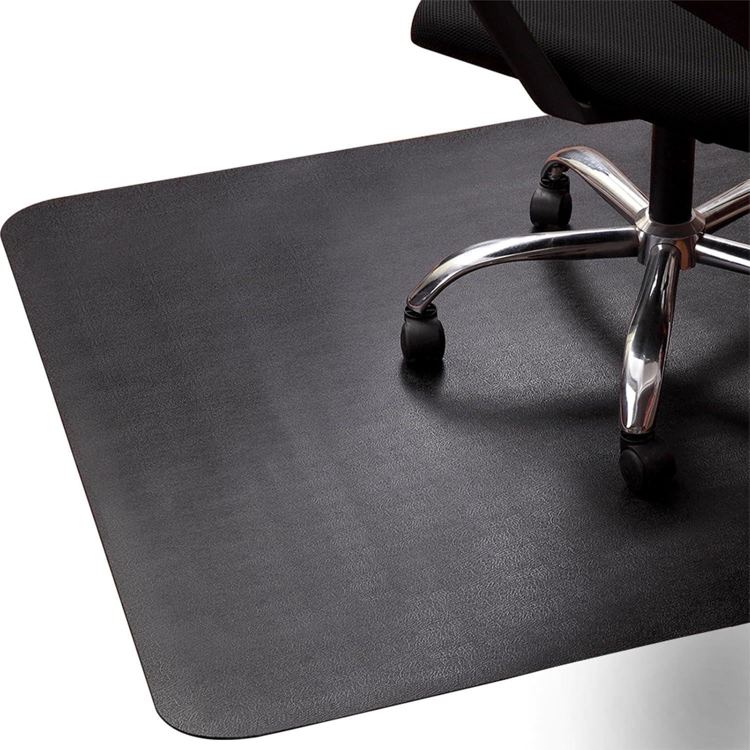 Black Rectangular Anti-Slip Office Chair Mat for Hardwood and Tile Floors