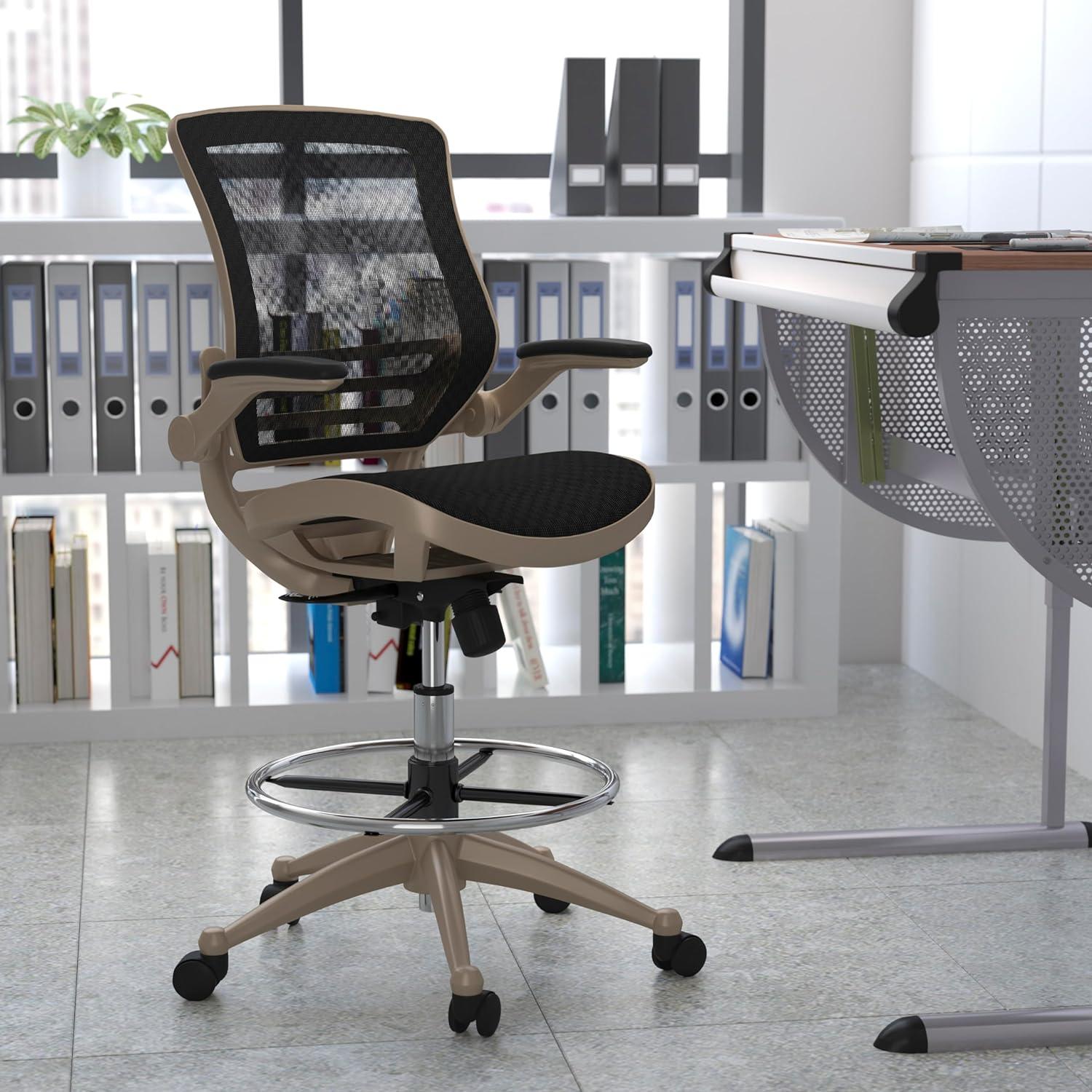 Flash Furniture Mignone Mid-Back Transparent Mesh Office Chair with Flip-Up Arms