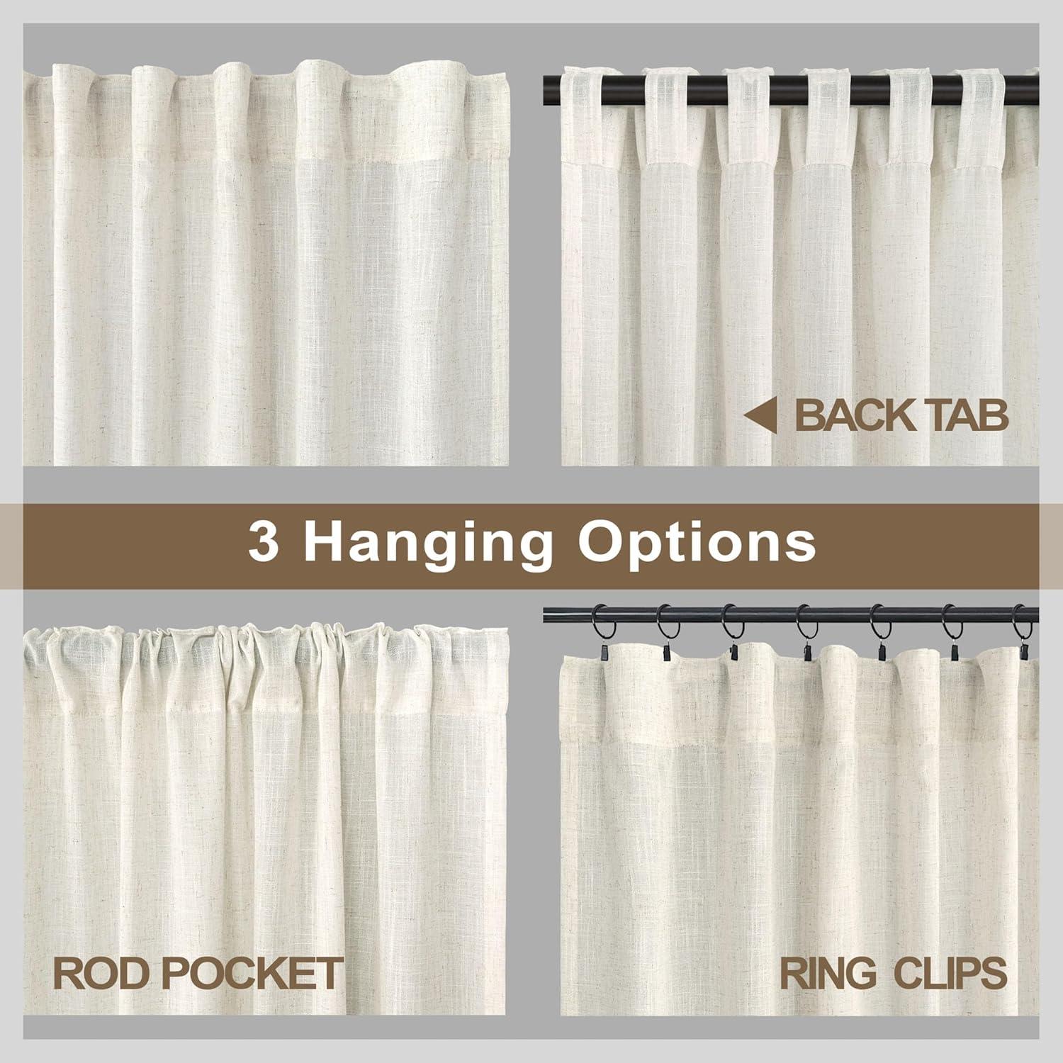 Ivory Cream Curtains 86 Inches Long For Living Room 2 Panel Set Back Tab Pocket Light Filtering Semi Sheer Linen Pleat Curtains Rustic Farmhouse Boho Decor Cotton Textured Gauze Drapes 52 X 86