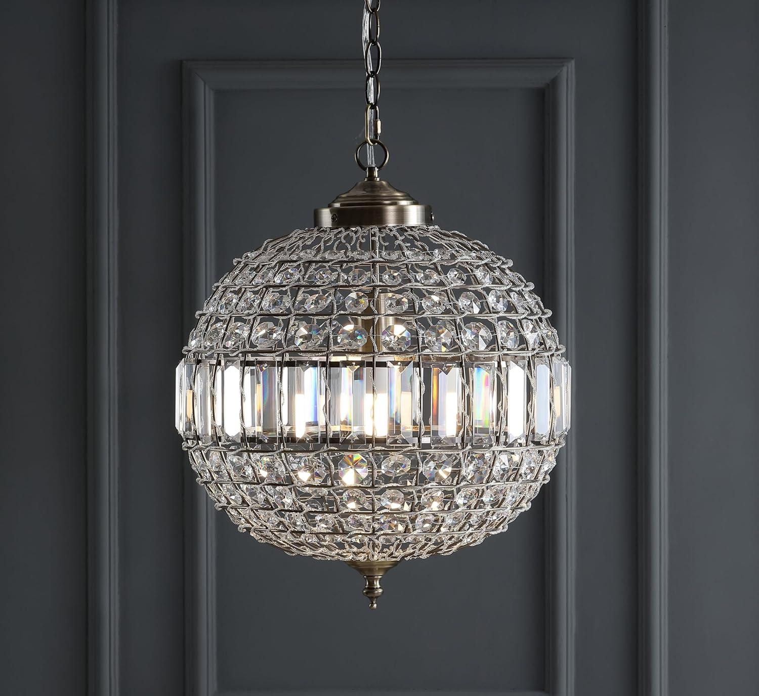 JONATHAN  Y Georgina 16" Crystal Contemporary Transitional 1 -Light Antique Brass Glam Globe Medium Hanging Pendant light