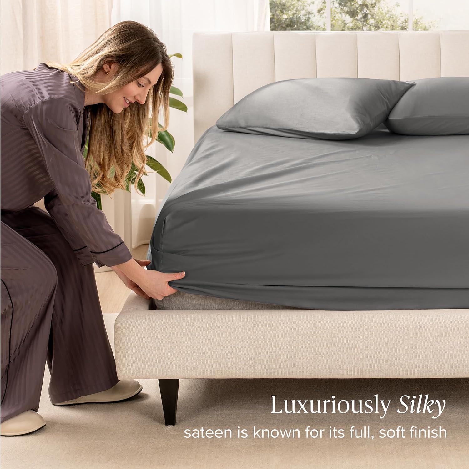 Bare Home Organic Sateen Machine Woven Fitted Sheet