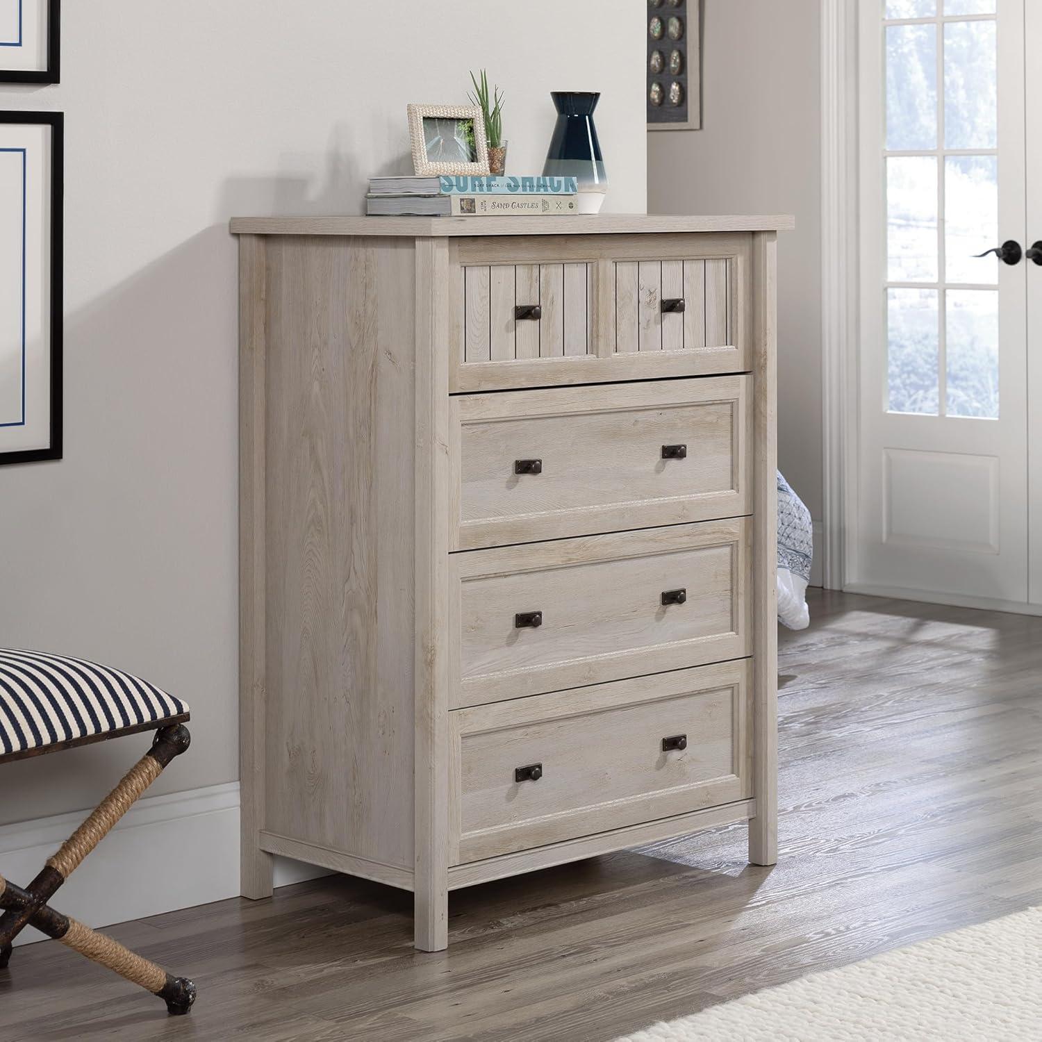 Chalked Chestnut 4-Drawer Spacious Dresser with Slat-Front Detail