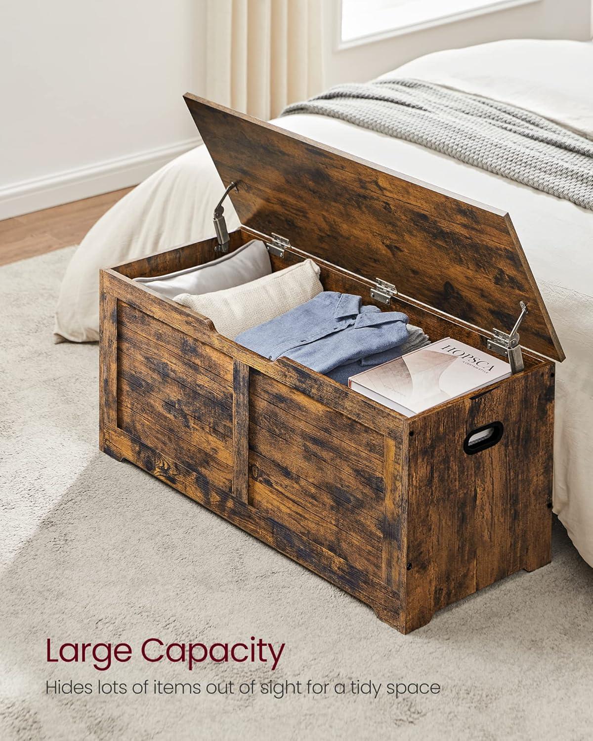 Storage Chest, Storage Trunk with 2 Safety Hinges, Organizer Bench for Entryway, 15.7 x 39.4 x 18.1 Inches, Rustic Brown