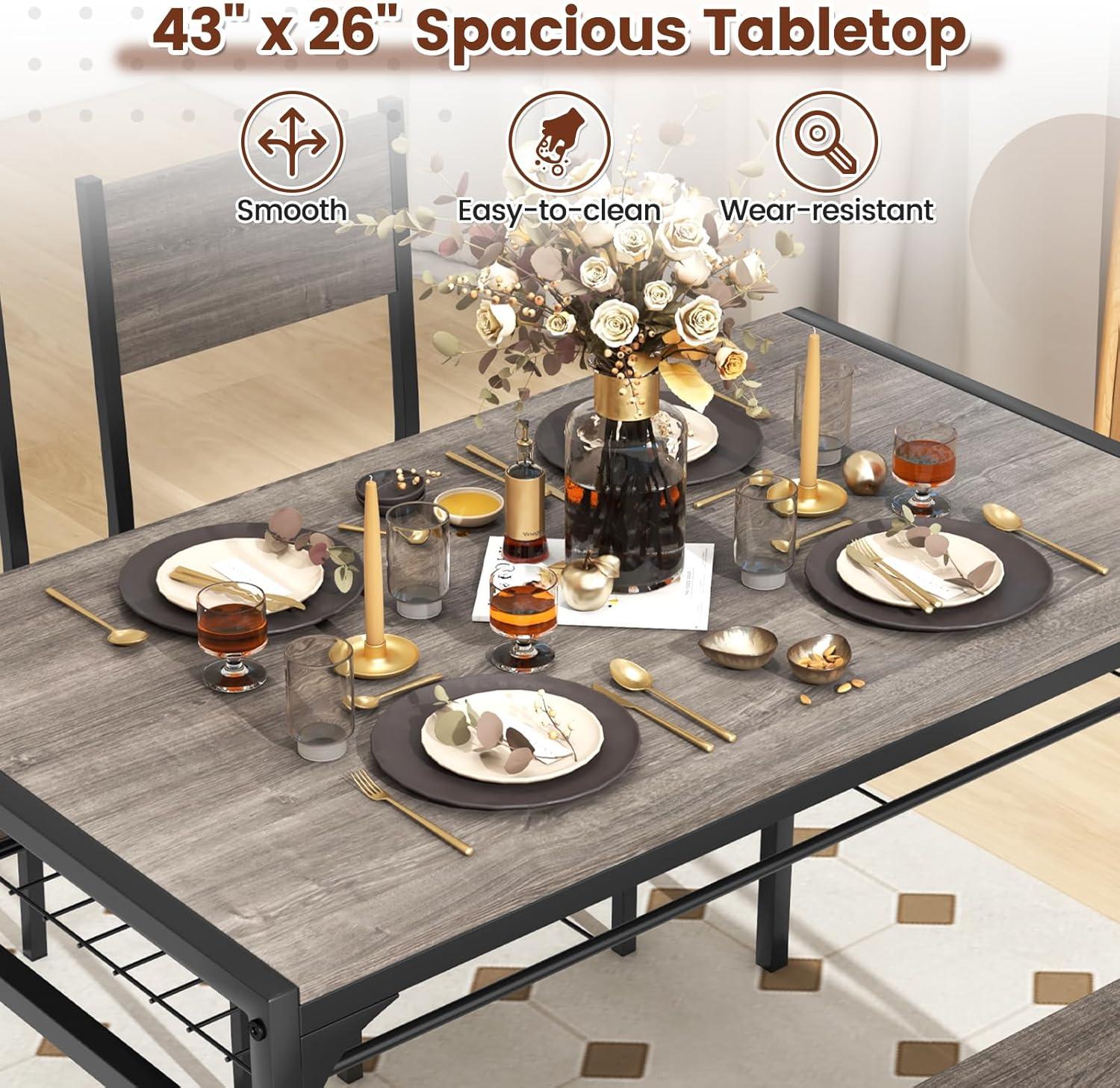 Costway 4 PCS Dinette Set for Small Place Breakfast Nook Modern Dining Table with 2 Chairs Grey
