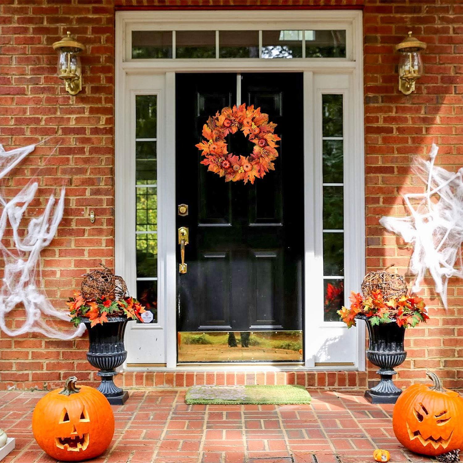 Fall Wreath 20’’ Autumn Front Door Wreath Harvest Wreath with Sunflower Pumpkins Berries Maple Leaves Daisies for Outside Indoor Home Wall Festival Thanksgiving Autumn Farmhouse Decor