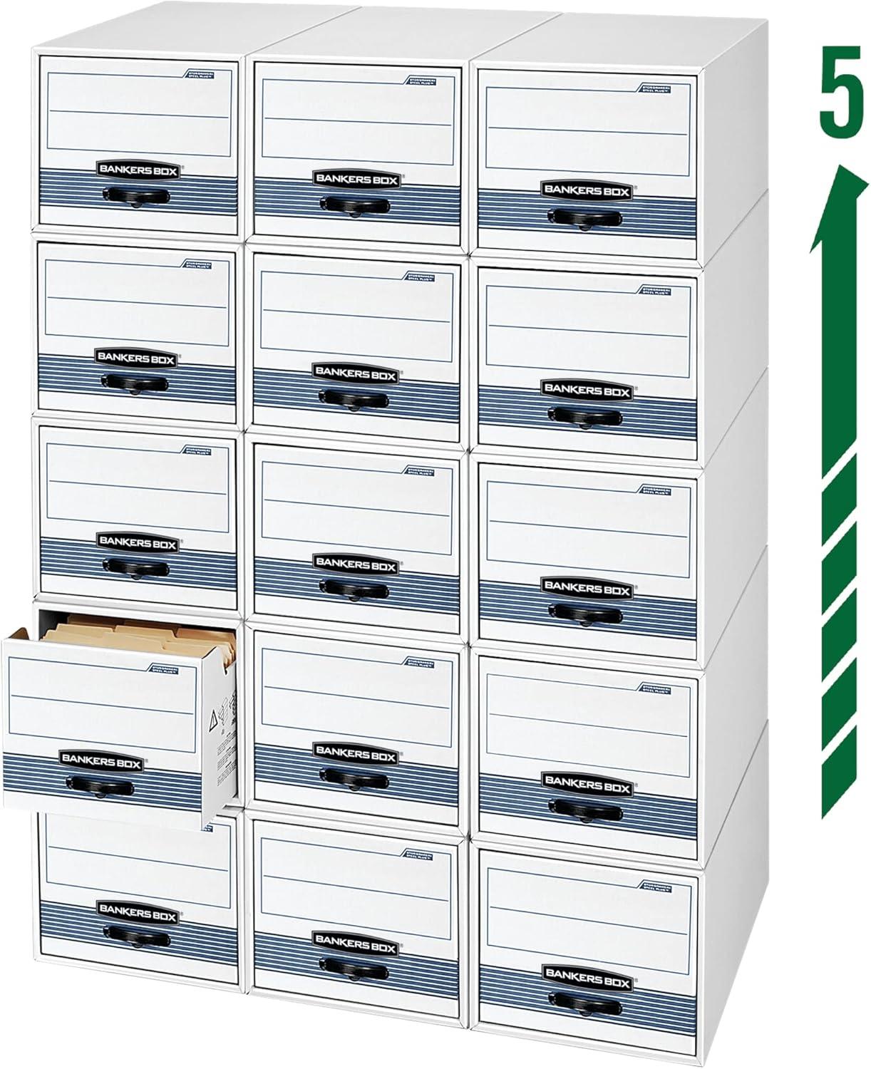 Bankers Box STOR/DRAWER STEEL PLUS Extra Space-Saving Filing Cabinet, Stacks up to 5 High, Legal, 6 Pack (00312) , White