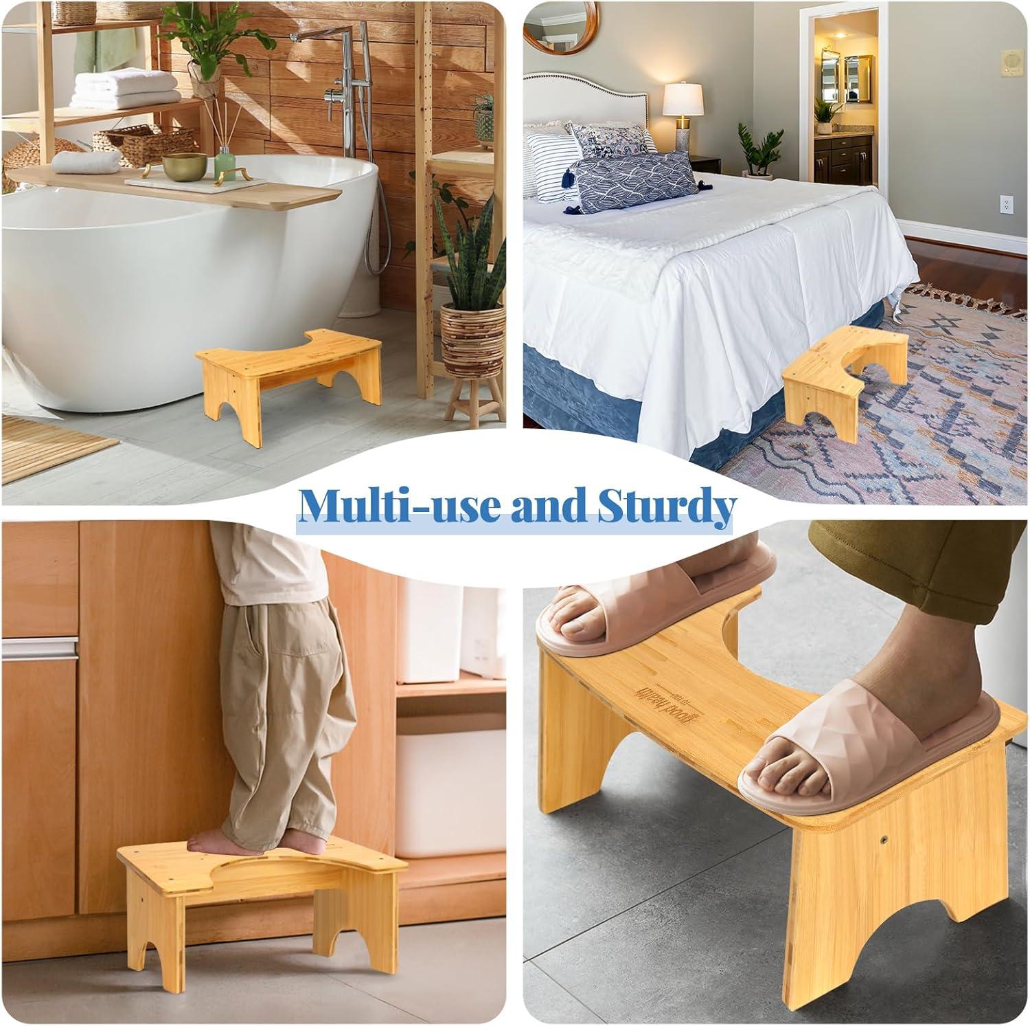 Bamboo Toilet Stool for Adults, 6.5" Toilet Stool Squat Adult Kids, Portable Simple Curve Squat Toilet Potty Stool, Non-Slip Poop Stool for Bathroom, Improve Squatting Posture and Comfort (Wood)