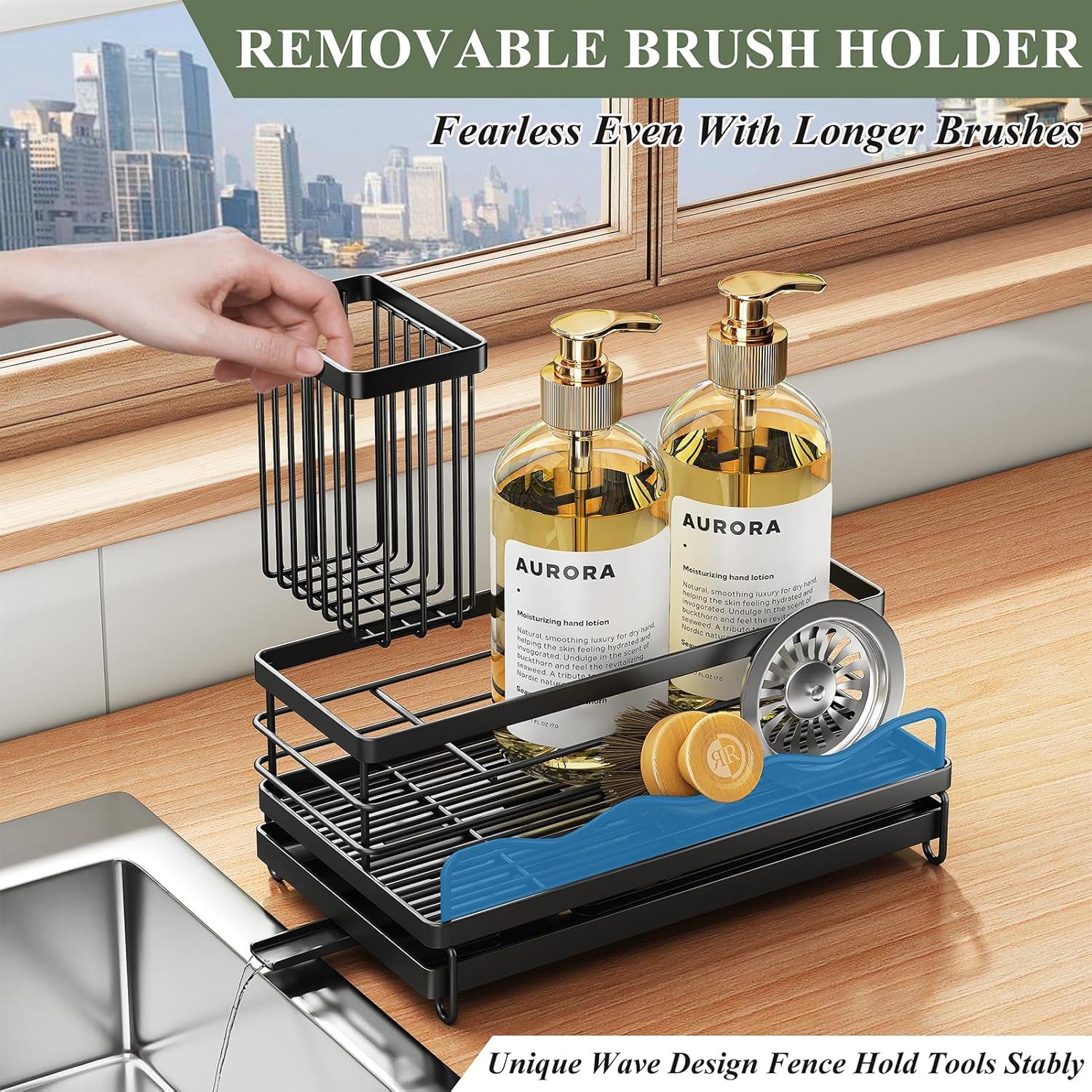 COAHAHA Rust Resistant Stainless Steel Sink Caddy - Large Capacity With Removable Brush Rack