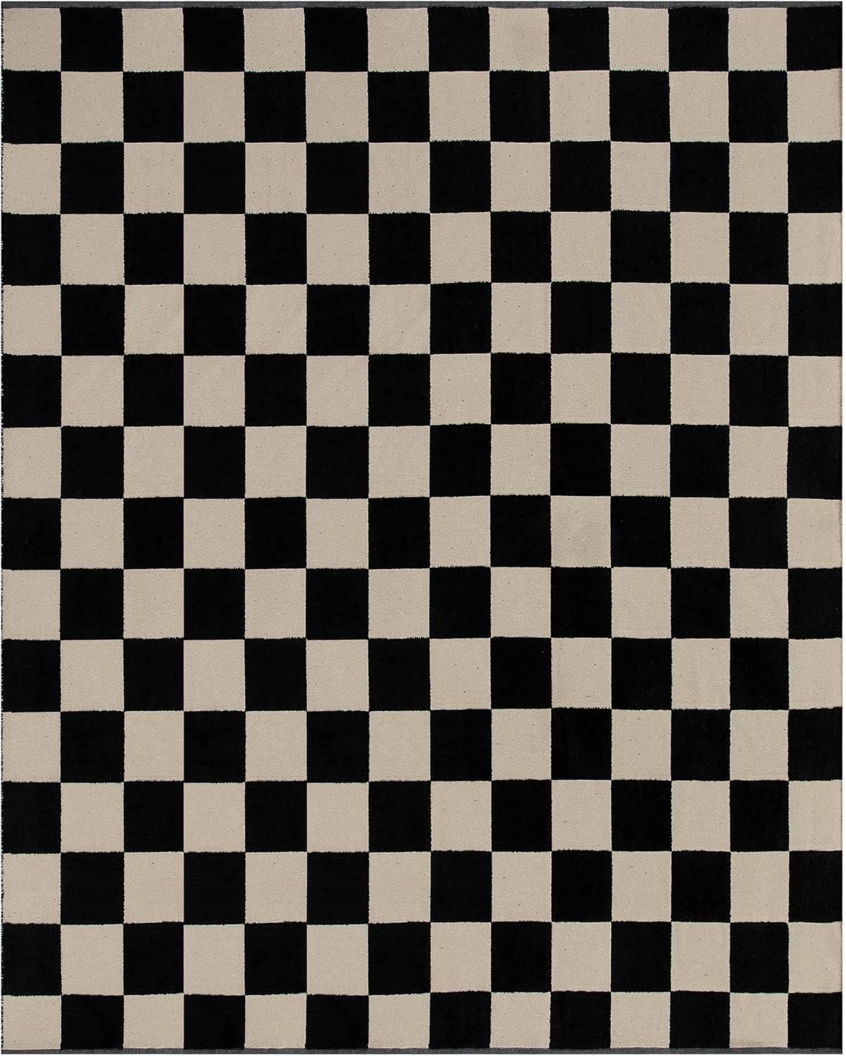 Luxe Weavers Checkered Black and White Geometric 8x10 Area Rug