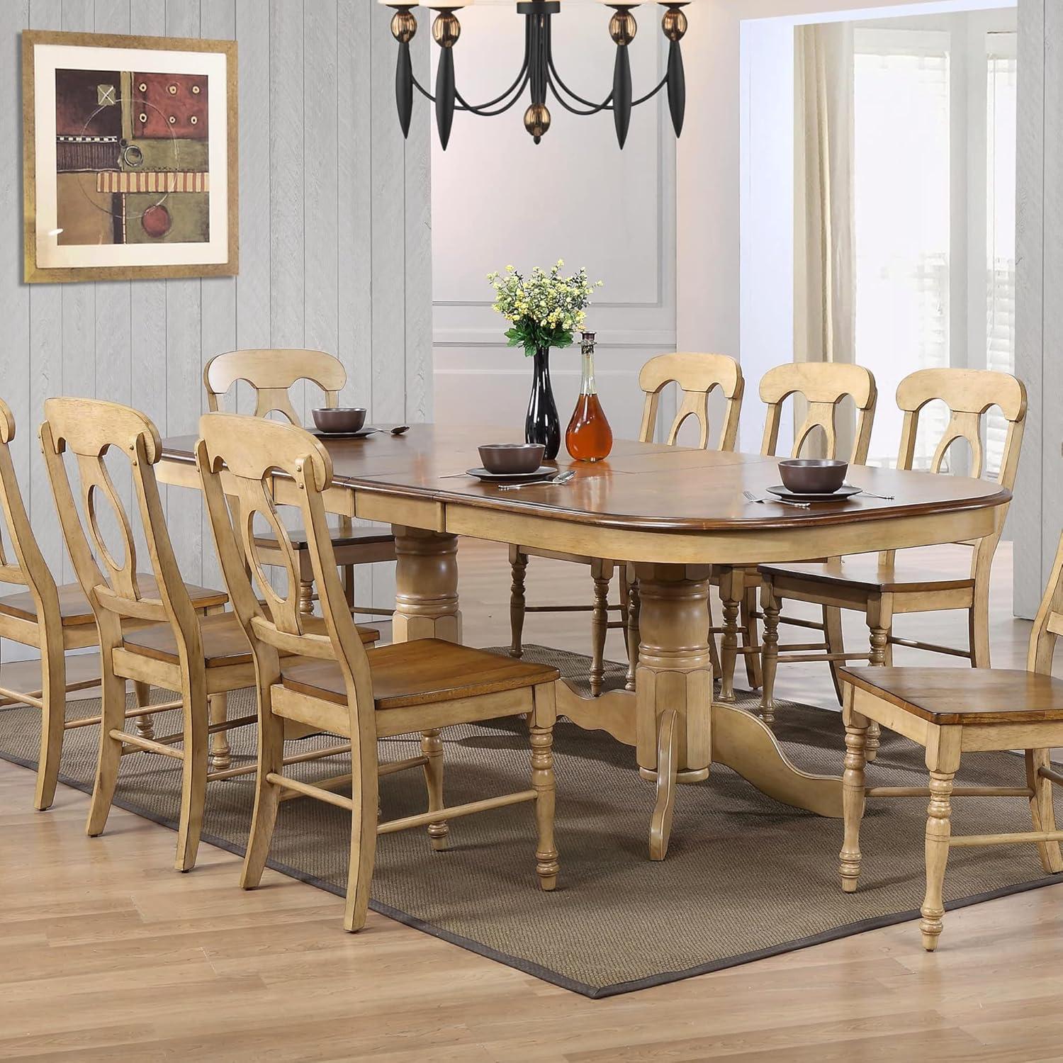 Traditional Farmhouse 96" Round Wood Extendable Dining Table