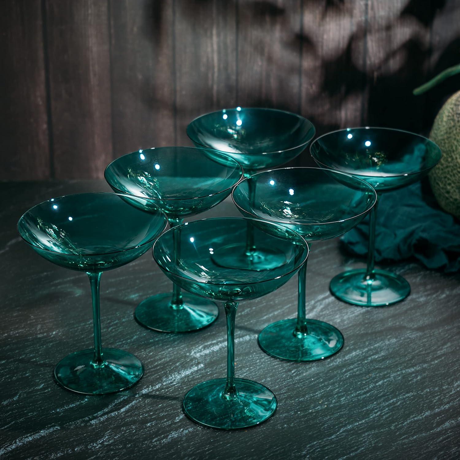 The Wine Savant Teal Colored Champagne & Cocktail Glasses, Beautiful Addition to Home Bar with a Unique Style & Decor - 6 pk