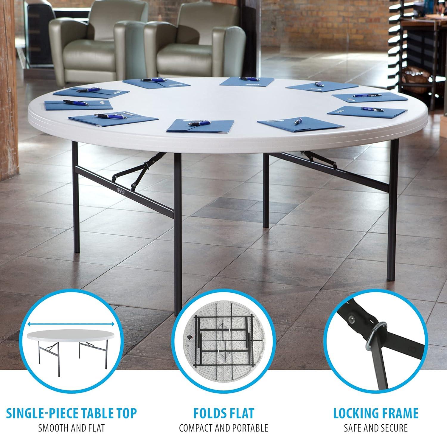 Lifetime 72 inch Round Table, Indoor/Outdoor Commercial Grade, White Granite (22673)