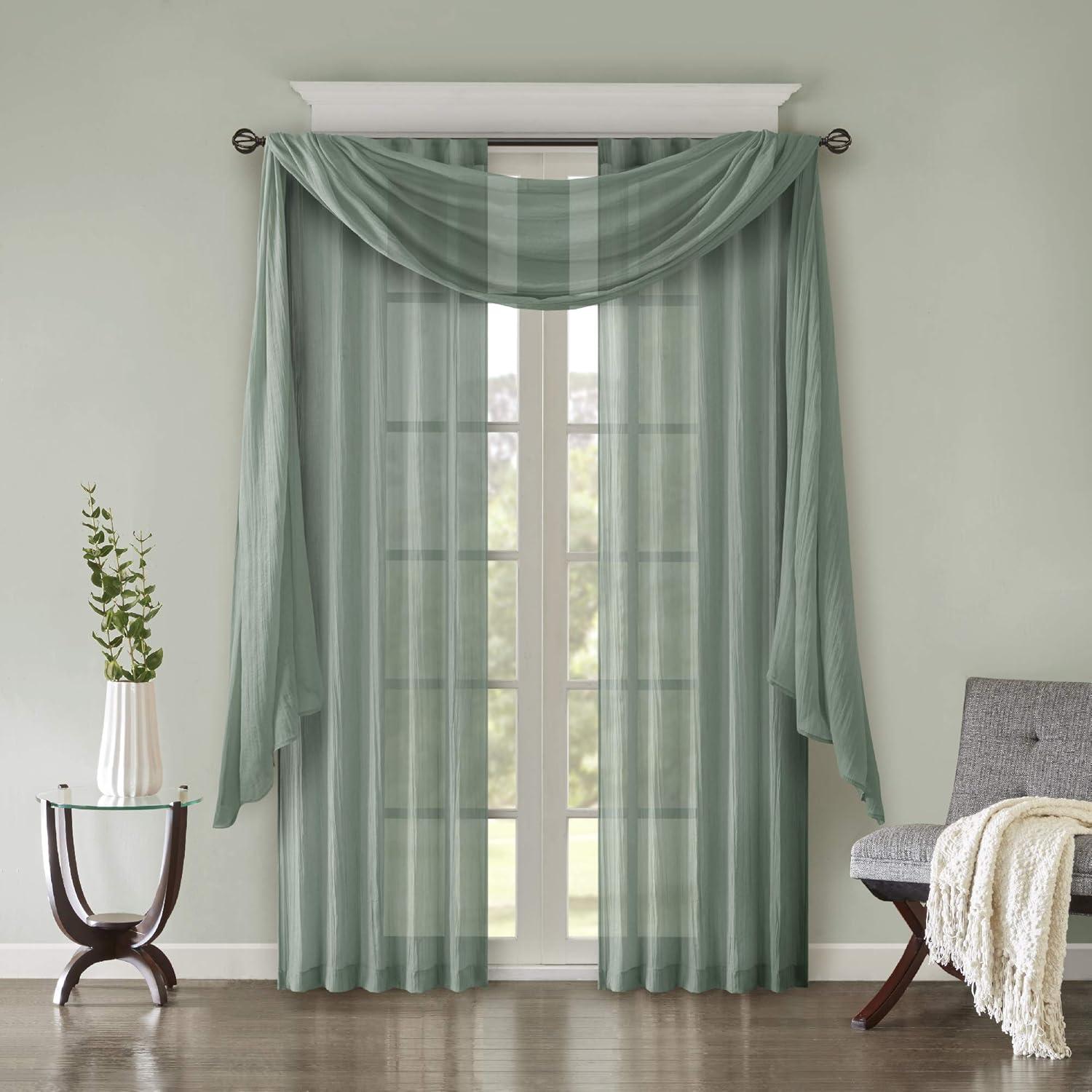 Aqua Sheer Polyester Ground Length Window Drapes, 2 Piece
