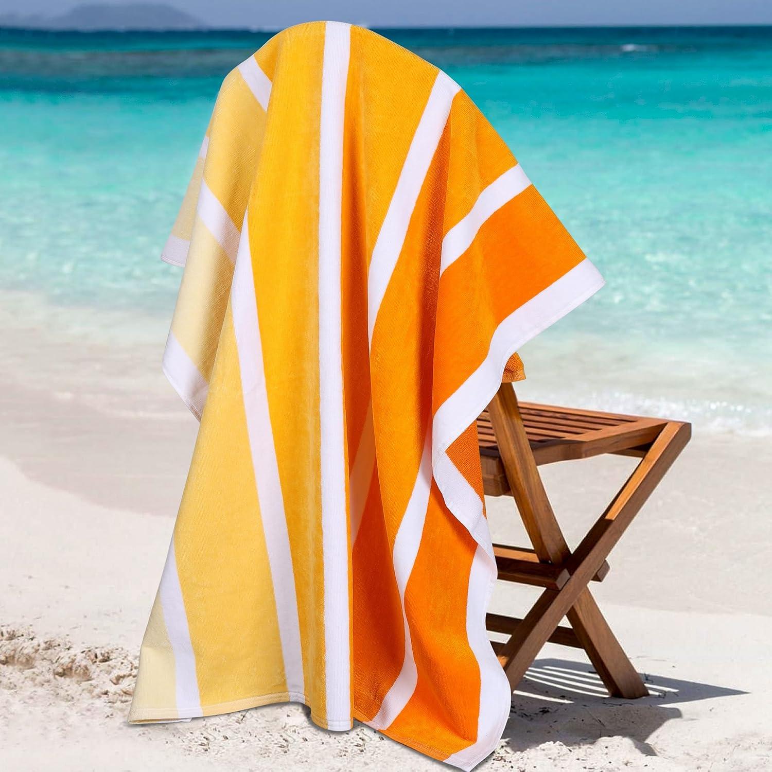 Yellow Striped Cotton Velour Quick Dry Kids Beach Towel