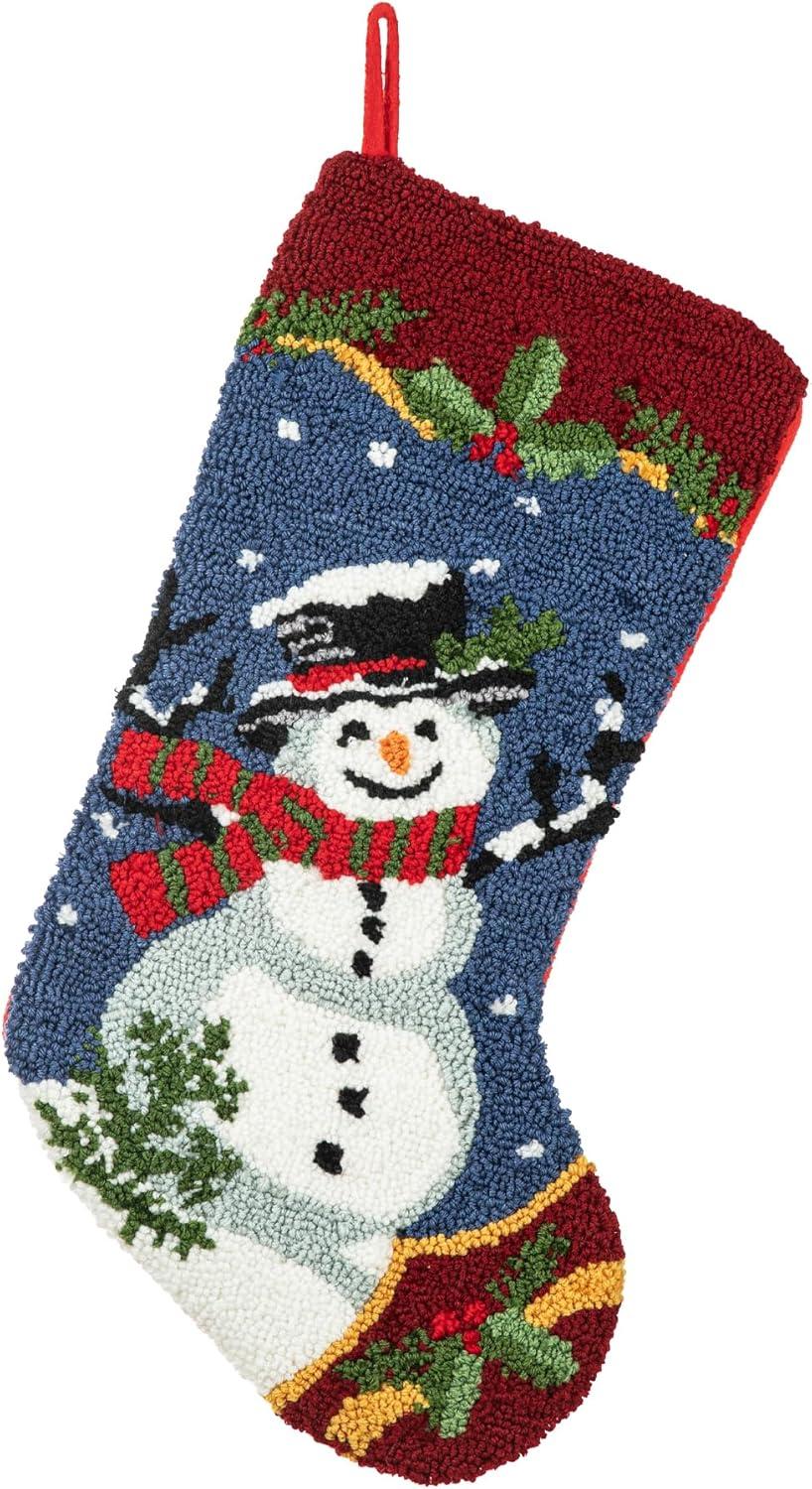 Handcrafted Snowman Hooked Christmas Stocking with 3D Applique