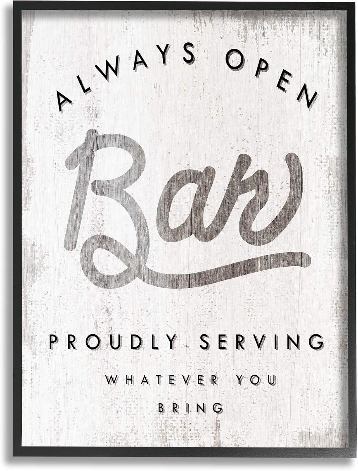Stupell Industries Always Open BYOB Bar Sign Funny Drinking Phrase Black Framed, 11 x 14, Design by Daphne Polselli