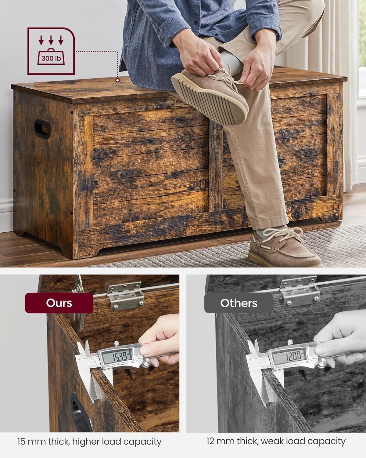Storage Chest, Storage Trunk with 2 Safety Hinges, Organizer Bench for Entryway, 15.7 x 39.4 x 18.1 Inches, Rustic Brown