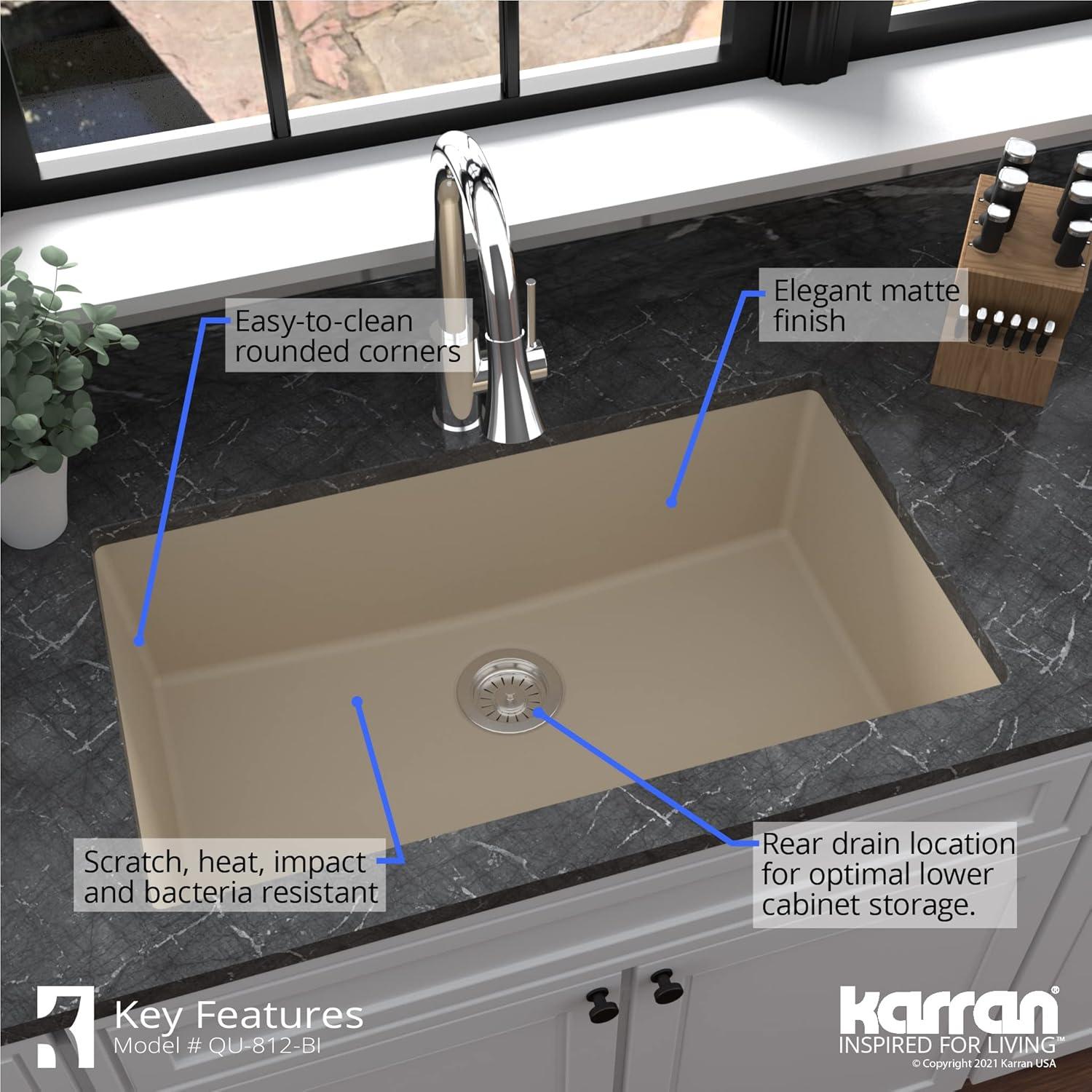 Karran Quartz 32-1/4'' X 19-1/4'' Large Single Bowl Undermount Kitchen Sink