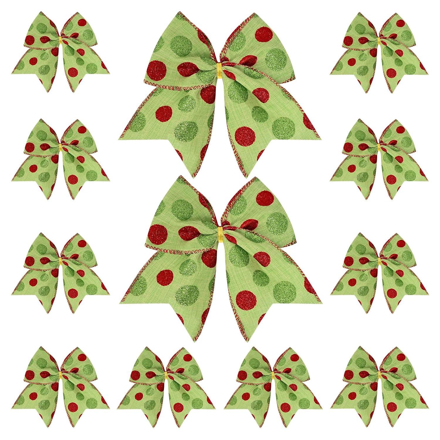 Sandistore Cute Cars 12pcs Christmas Tree Bows Ornaments 6 Inch Large Christmas Wreath Bows Red Green Xmas Tree Bows Christmas Glitter Dot Bows Ribbons Decoration For Garland Diamonds for Crafts