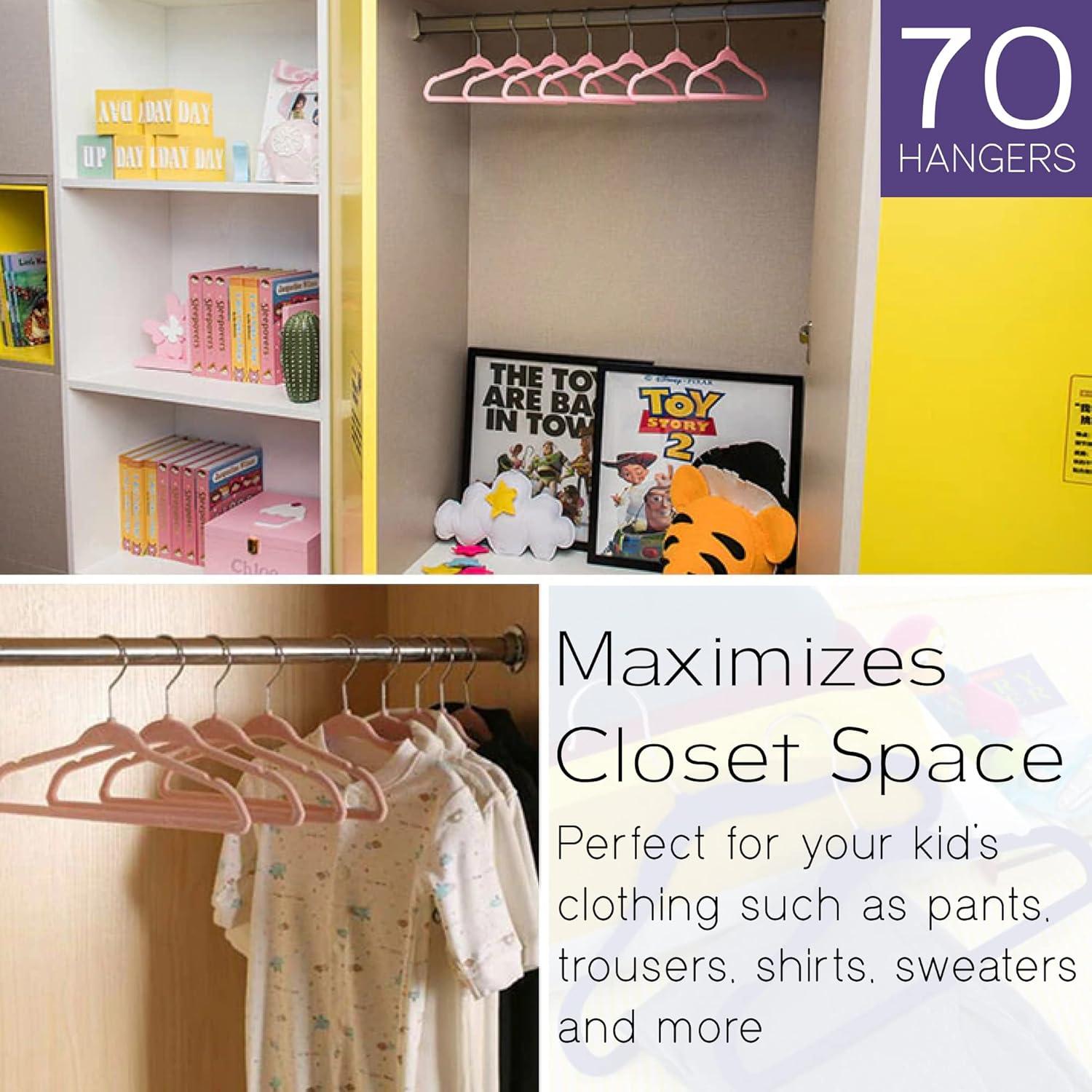 Sleek Pick Premium Baby Hanger, Velvet Hangers, 11”, 30 Pack, Non-Slip Baby Hangers, Space Saving, Infant Hanger, Ultra Slim, Closet Organization, Children Clothes Hanger, Closet Toddler Hangers-Pink