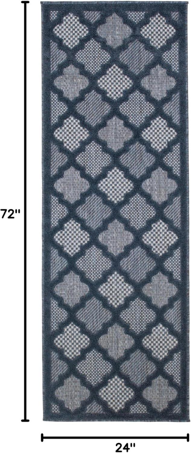 Nourison Trellis Outdoor Runner Rug Navy Blue 2' x 6'