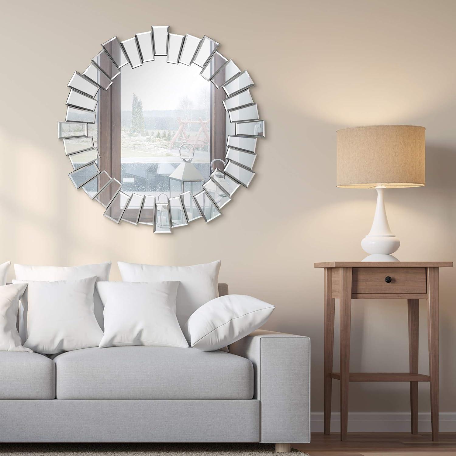 Empire Art 34" Silver Round Beveled Vanity Mirror