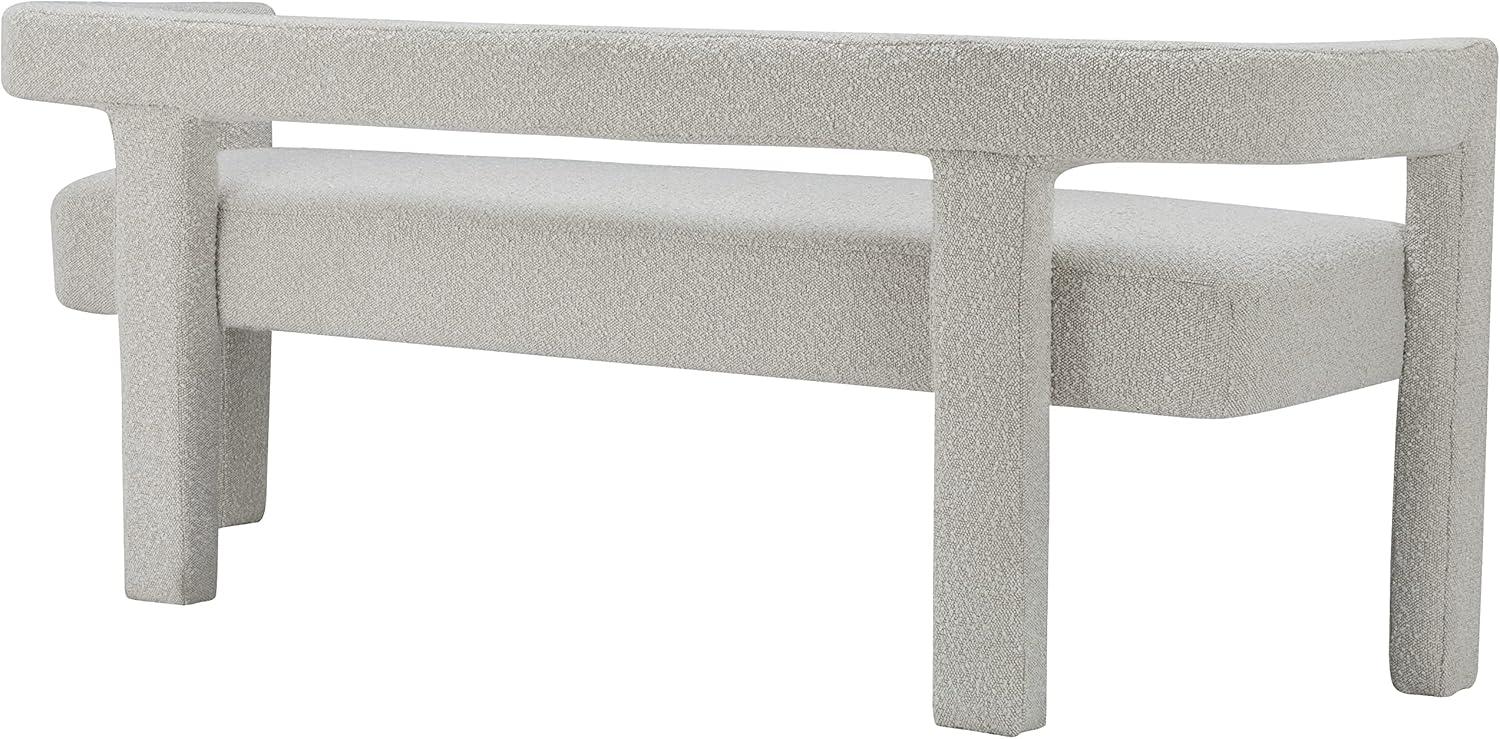 Meridian Furniture Boucle Fabric Contemporary Bedroom Fabric Bench with Rounded Back, Cream