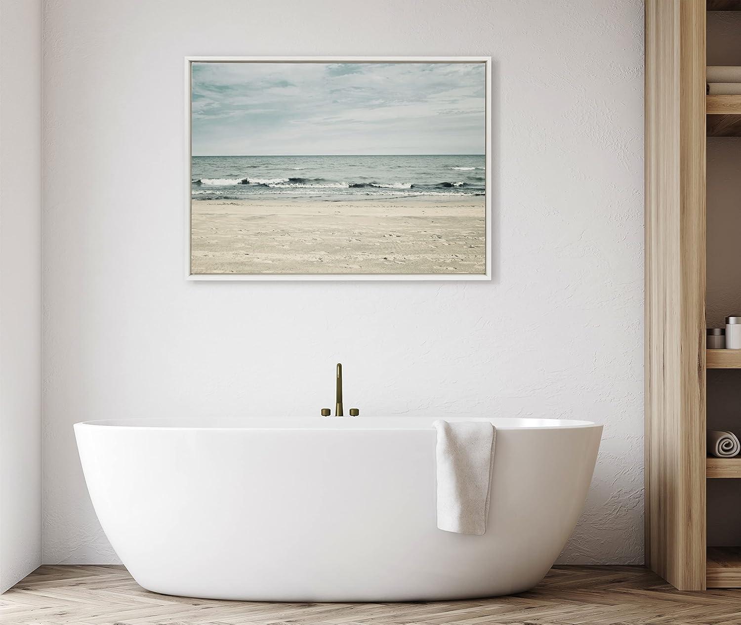 28" x 38" Sylvie Beach 2 Framed Canvas by Emiko and Mark Franzen White - Kate & Laurel All Things Decor: Modern Nautical Wall Art