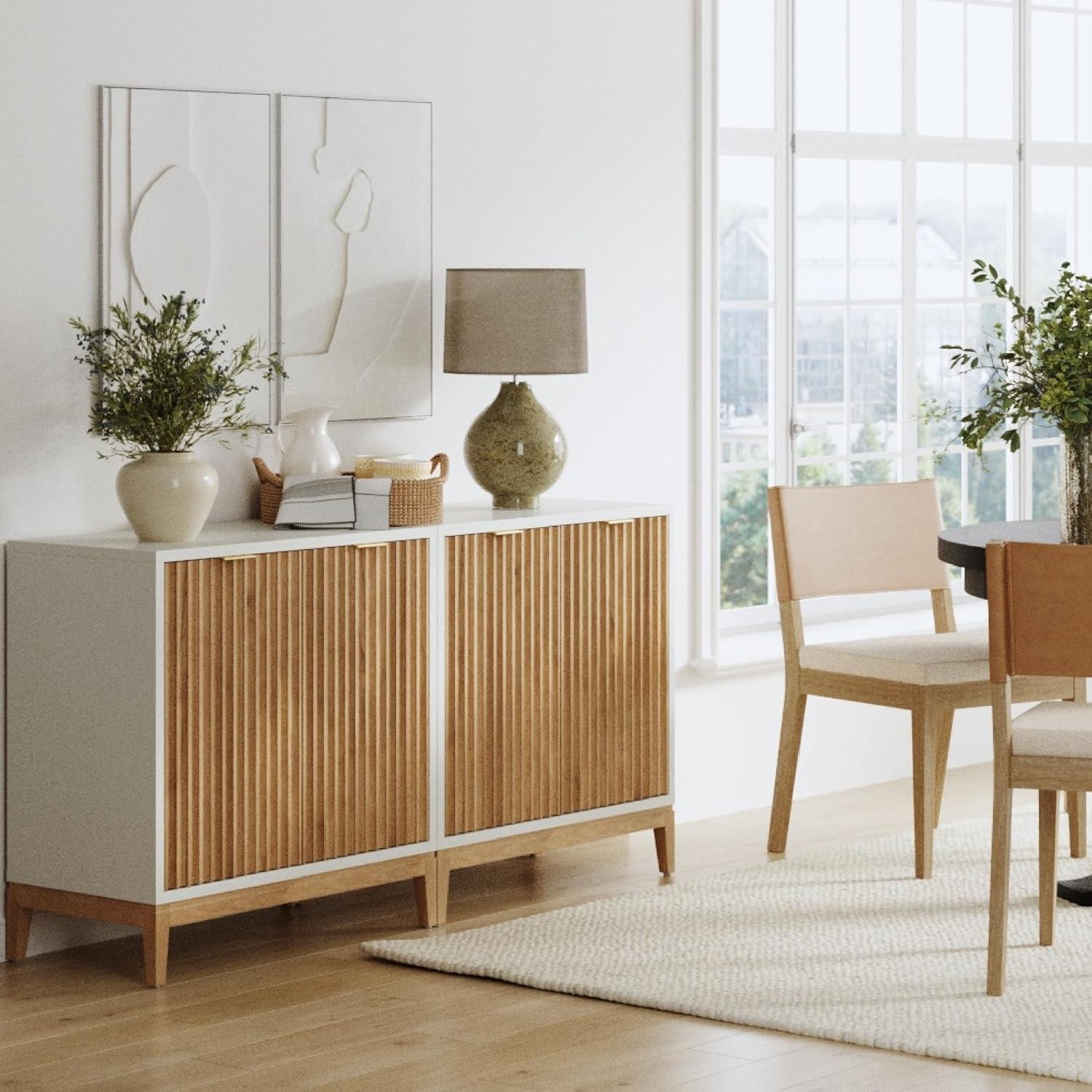 Jasper Warm White and Pine Fluted Console Table