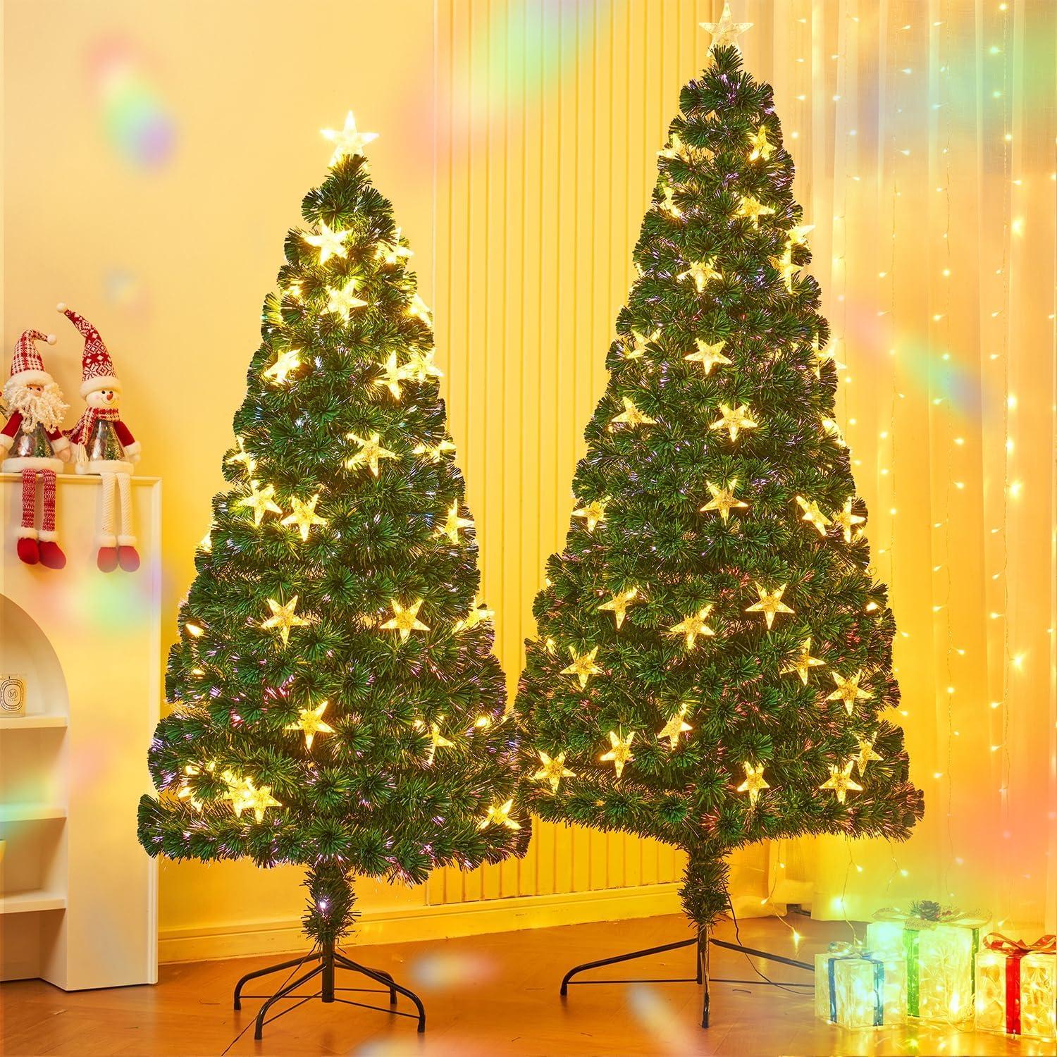 6-Foot White PVC Christmas Tree with Multicolor LED Lights