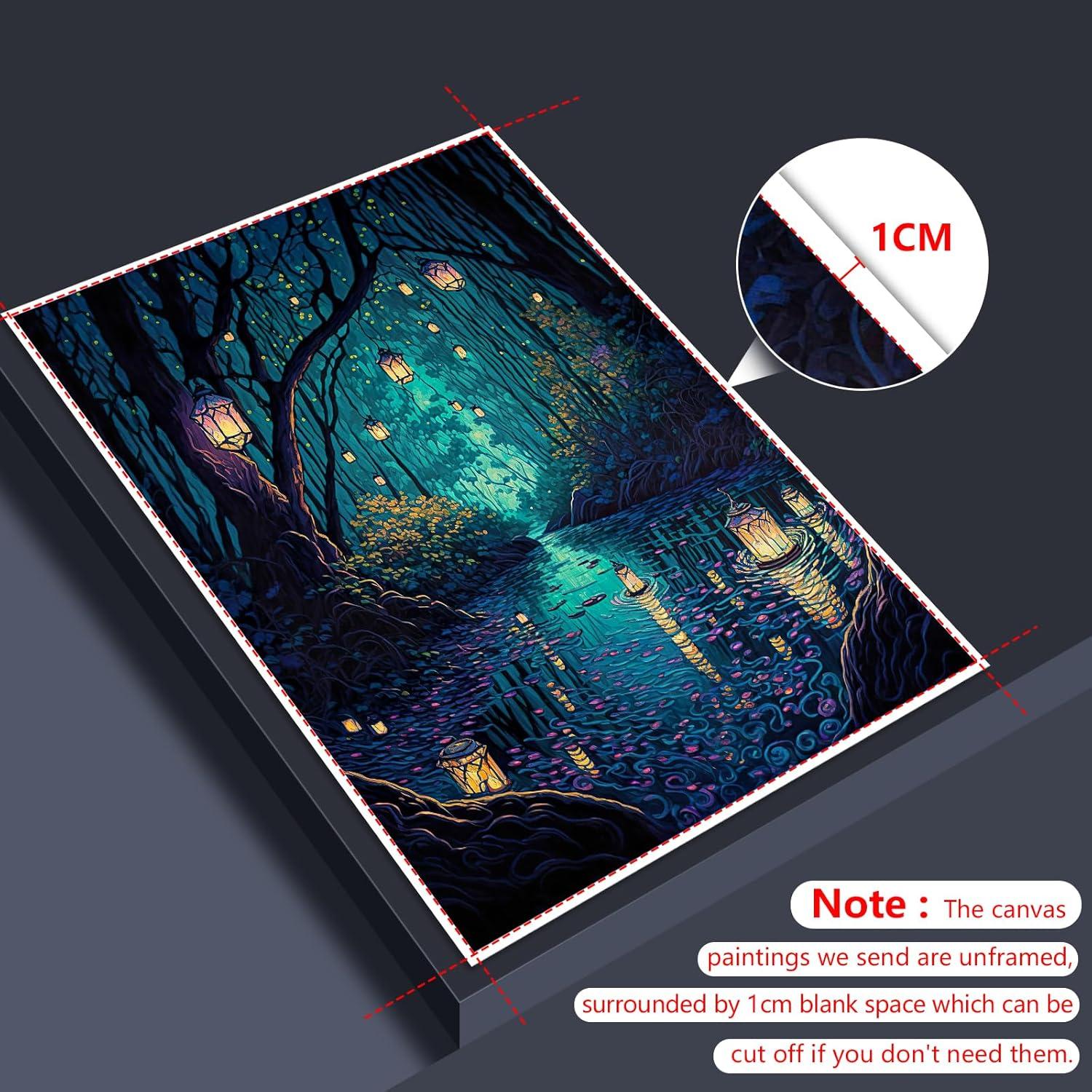 Fantasy Blue Forest Lanterns Canvas Wall Art 16x24